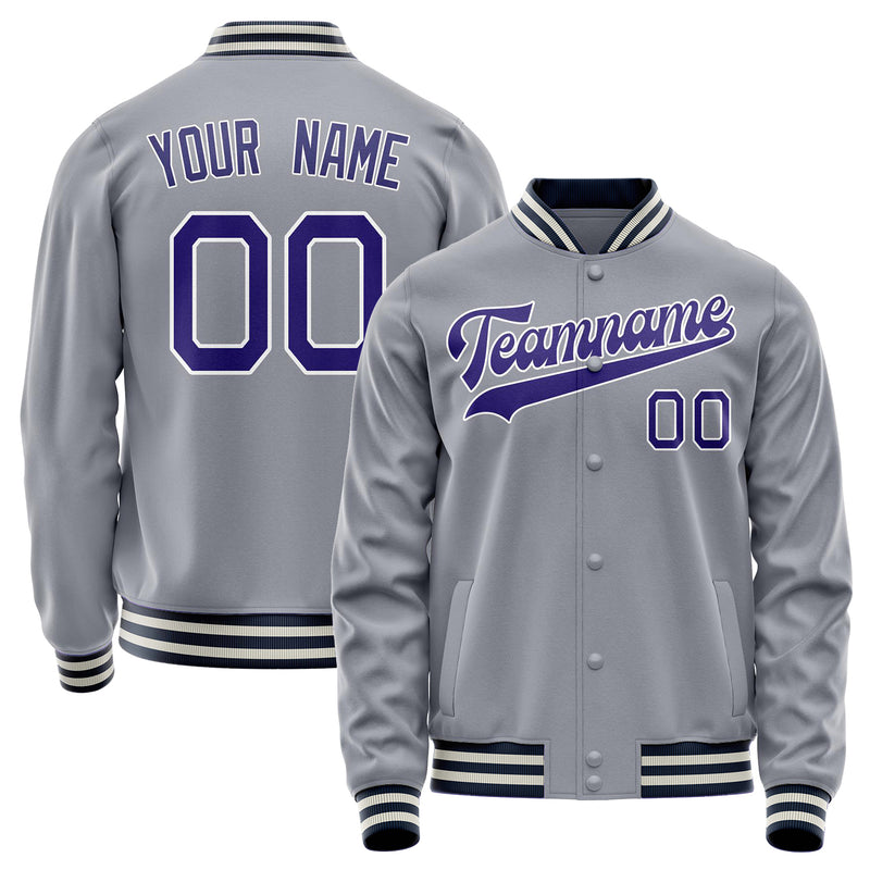 Custom Gray Purple Solid Color Varsity Letterman Jacket JA02240617YH160