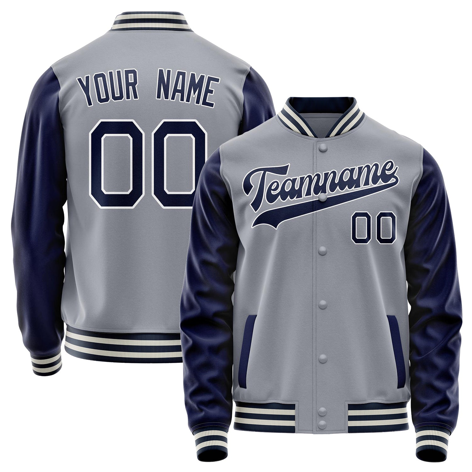 Custom Gray Navy Solid Color Varsity Letterman Jacket JA02240617YH166