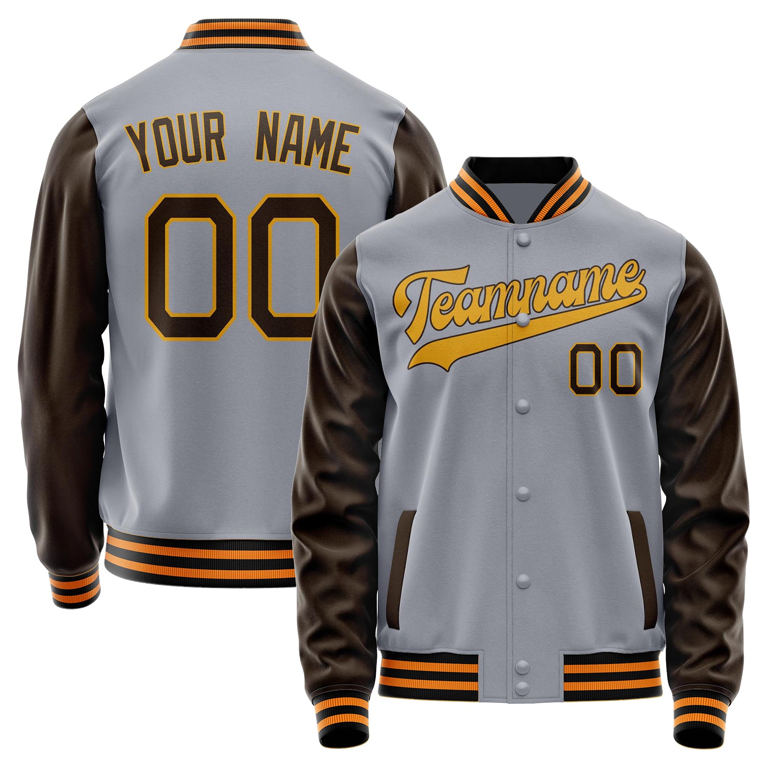 Custom Gray Brown Solid Color Varsity Letterman Jacket JA02240617YH171