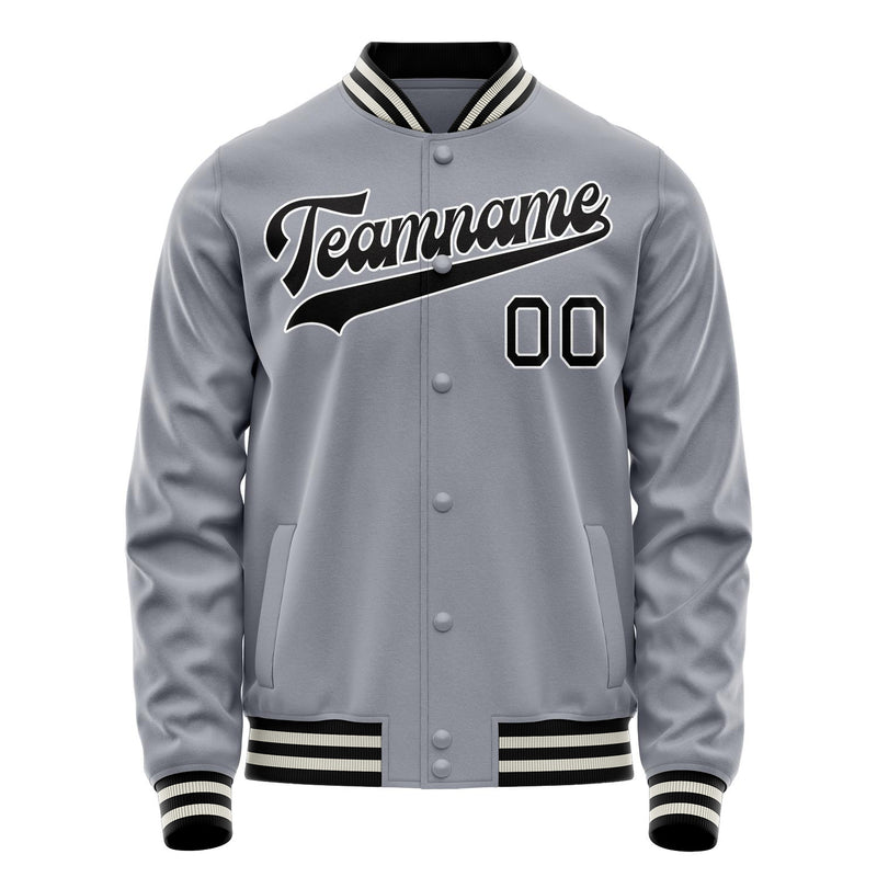 Custom Gray Black Solid Color Varsity Letterman Jacket JA02240617YH174