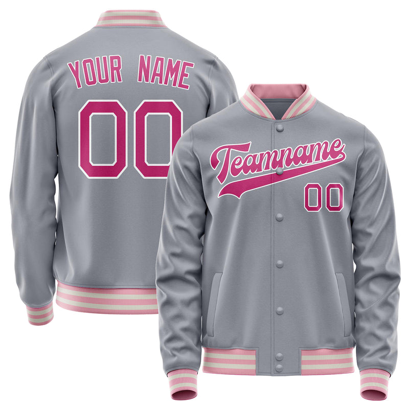 Custom Gray Pink Solid Color Varsity Letterman Jacket JA02240617YH177