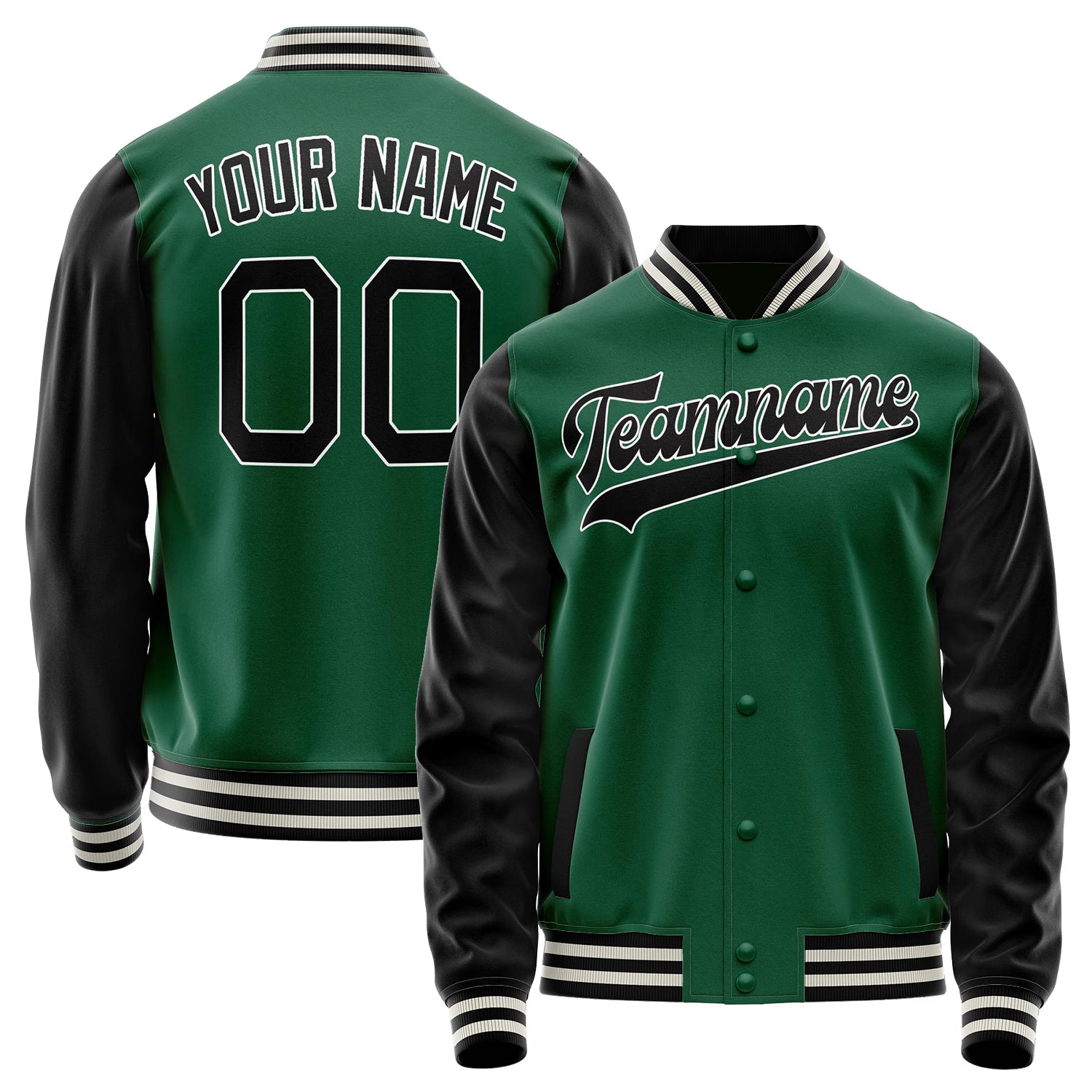 Custom Kelly-Green Black Solid Color Varsity Letterman Jacket JA02240617ZF207