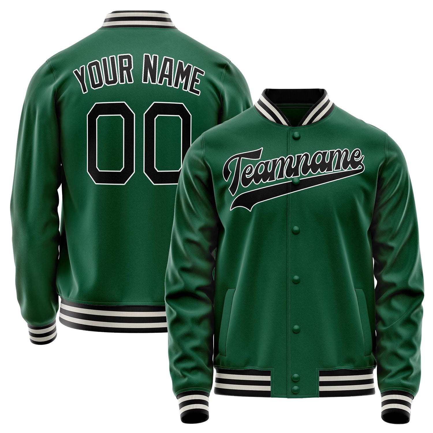 Custom Kelly-Green Black Solid Color Varsity Letterman Jacket JA02240617ZF210