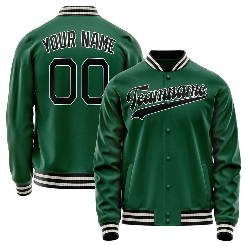Custom Kelly-Green Black Solid Color Varsity Letterman Jacket JA02240617ZF210