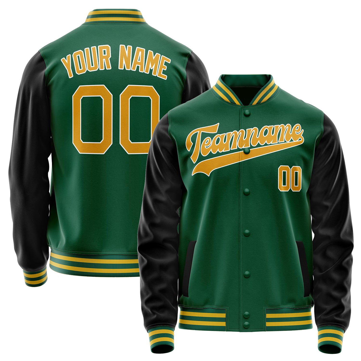 Custom Kelly-Green Gold Solid Color Varsity Letterman Jacket JA02240617ZF211