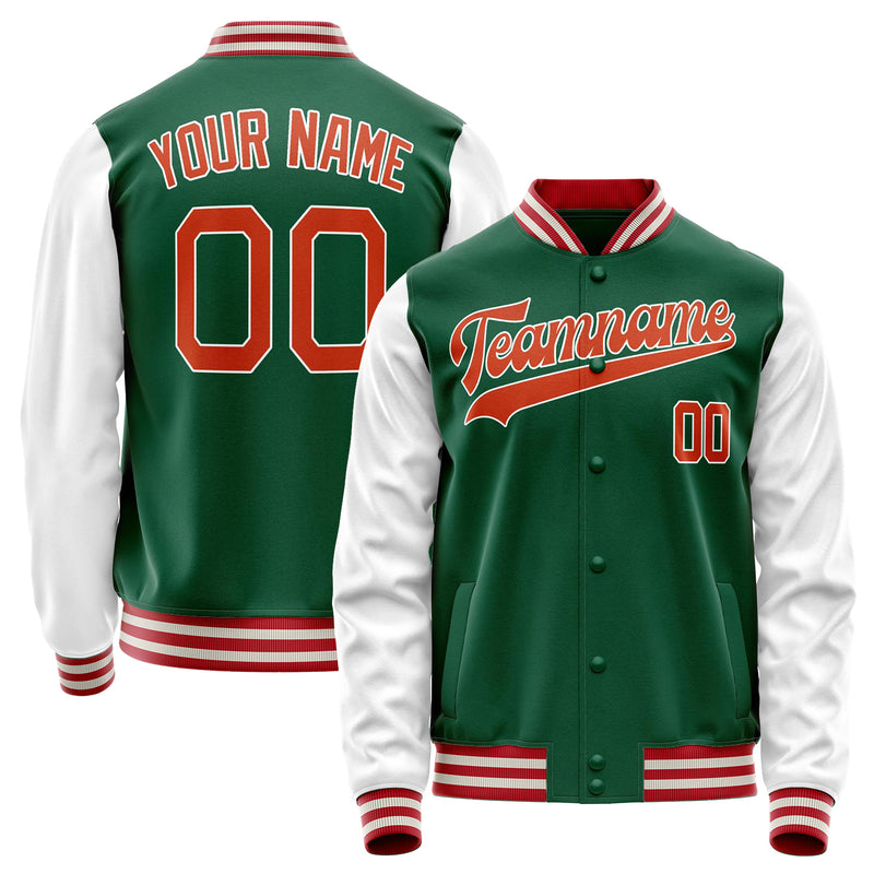 Custom Kelly-Green White Solid Color Varsity Letterman Jacket JA02240617ZF214