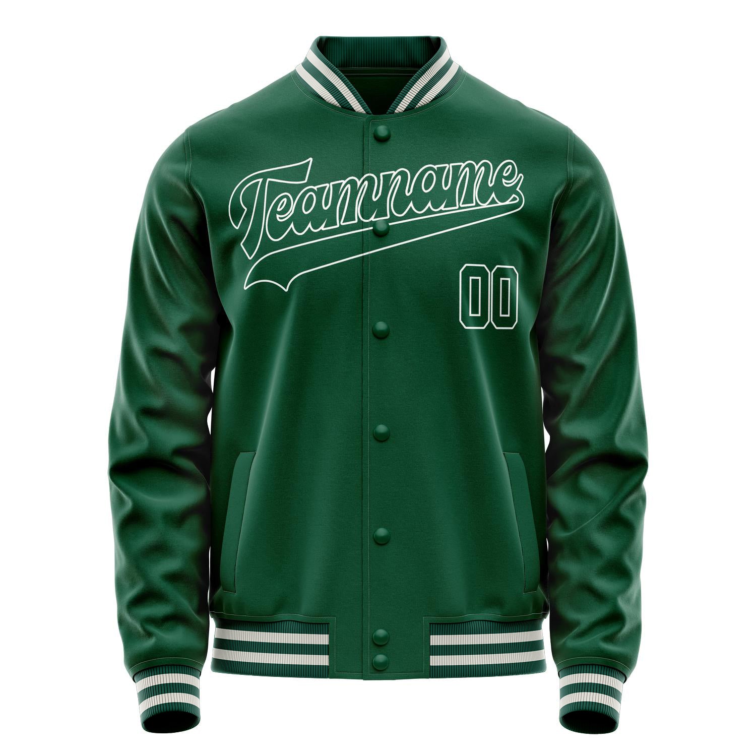 Custom Kelly-Green White Solid Color Varsity Letterman Jacket JA02240617ZF218