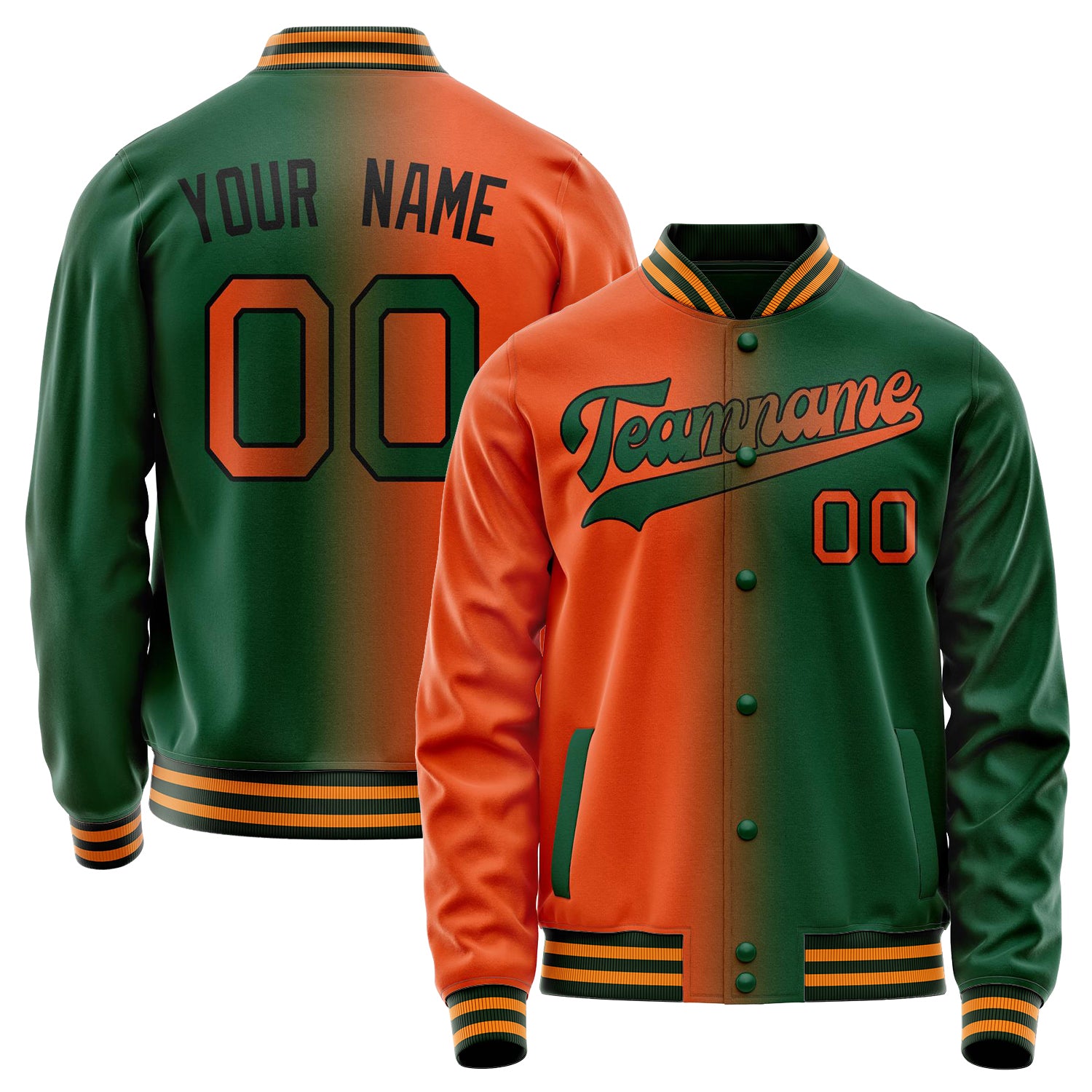 Custom Kelly-Green Orange Gradient Varsity Letterman Jacket JA02240617ZF223