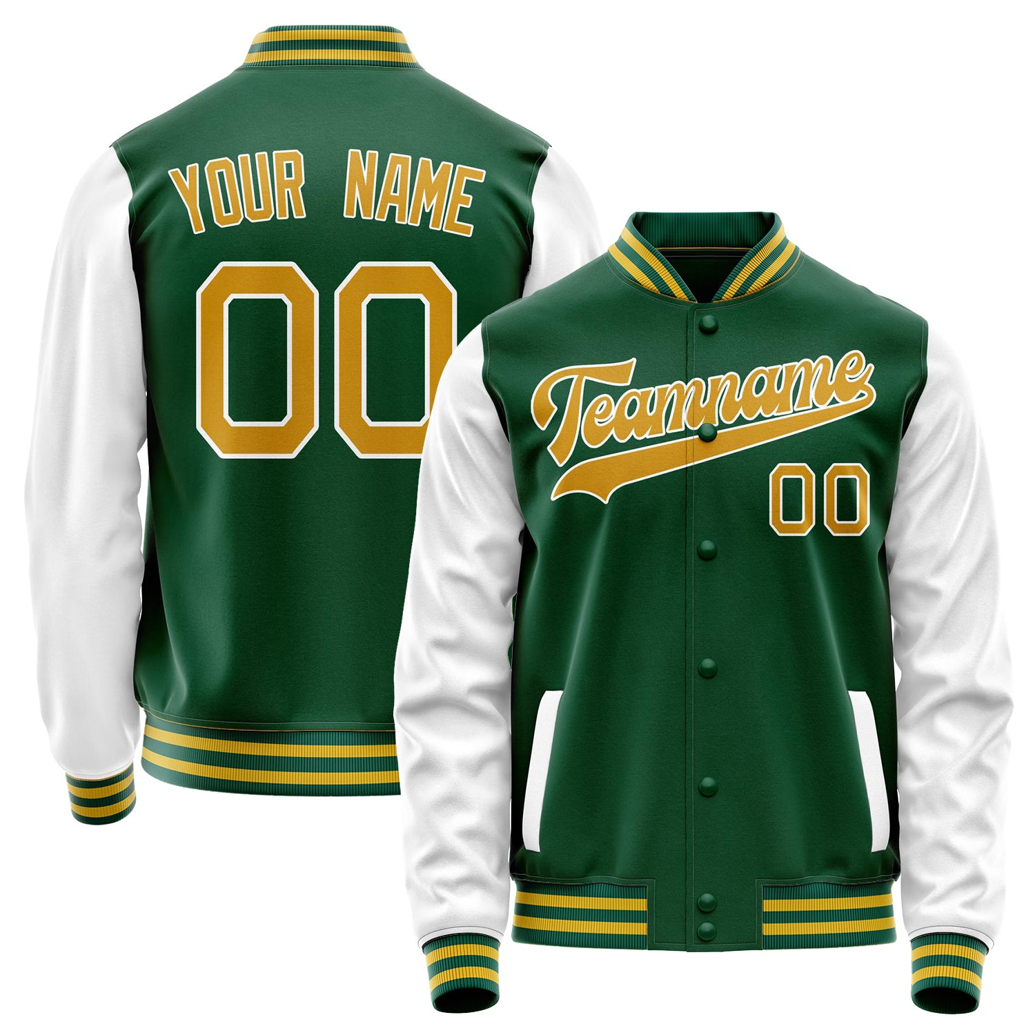 Custom Kelly-Green White Solid Color Varsity Letterman Jacket JA02240617ZF225