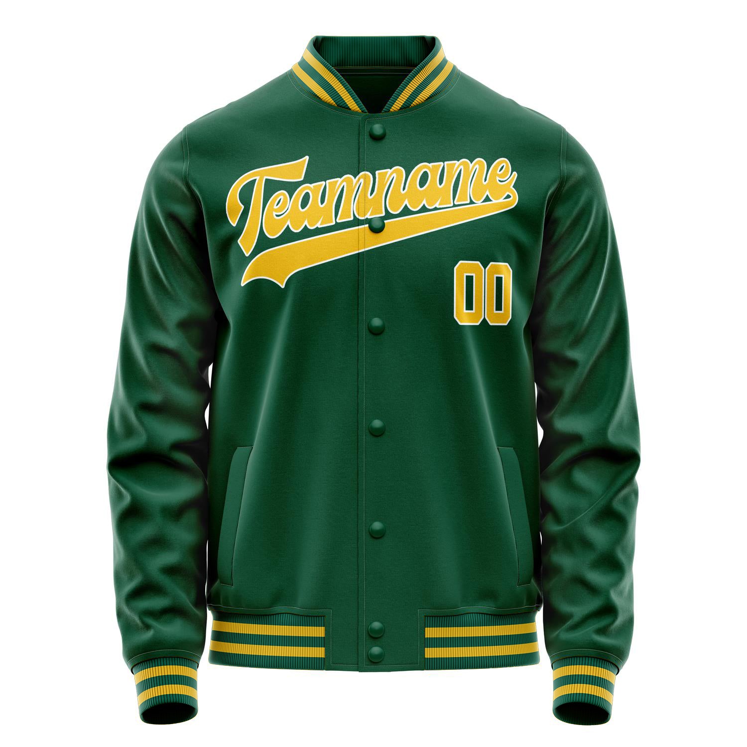 Custom Kelly-Green Gold Solid Color Varsity Letterman Jacket JA02240617ZF230