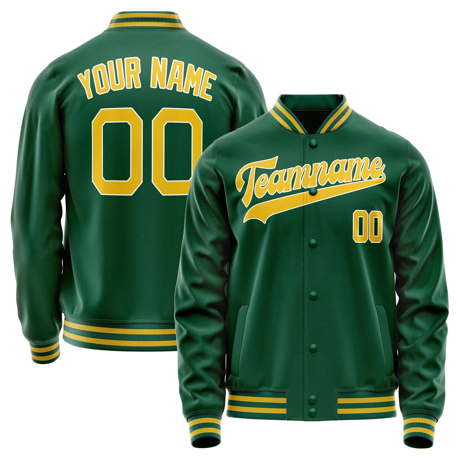 Custom Kelly-Green Gold Solid Color Varsity Letterman Jacket JA02240617ZF230