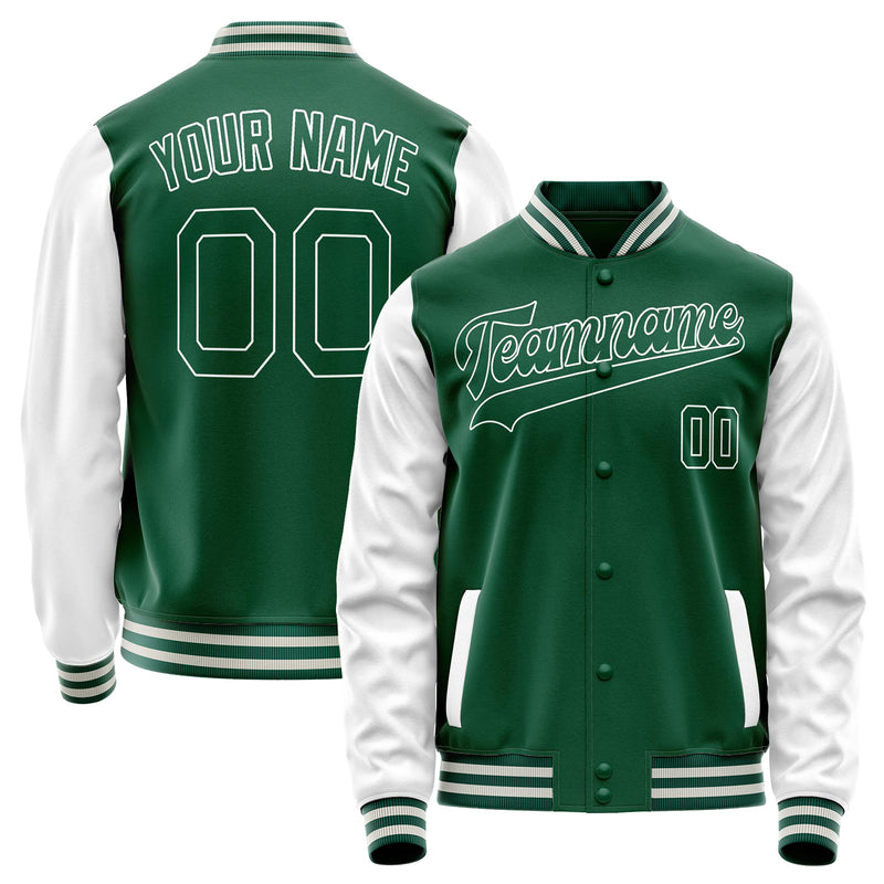 Custom Kelly-Green White Solid Color Varsity Letterman Jacket JA02240617ZF233