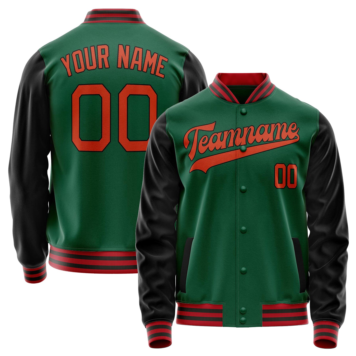 Custom Kelly-Green Black Solid Color Varsity Letterman Jacket JA02240617ZF234