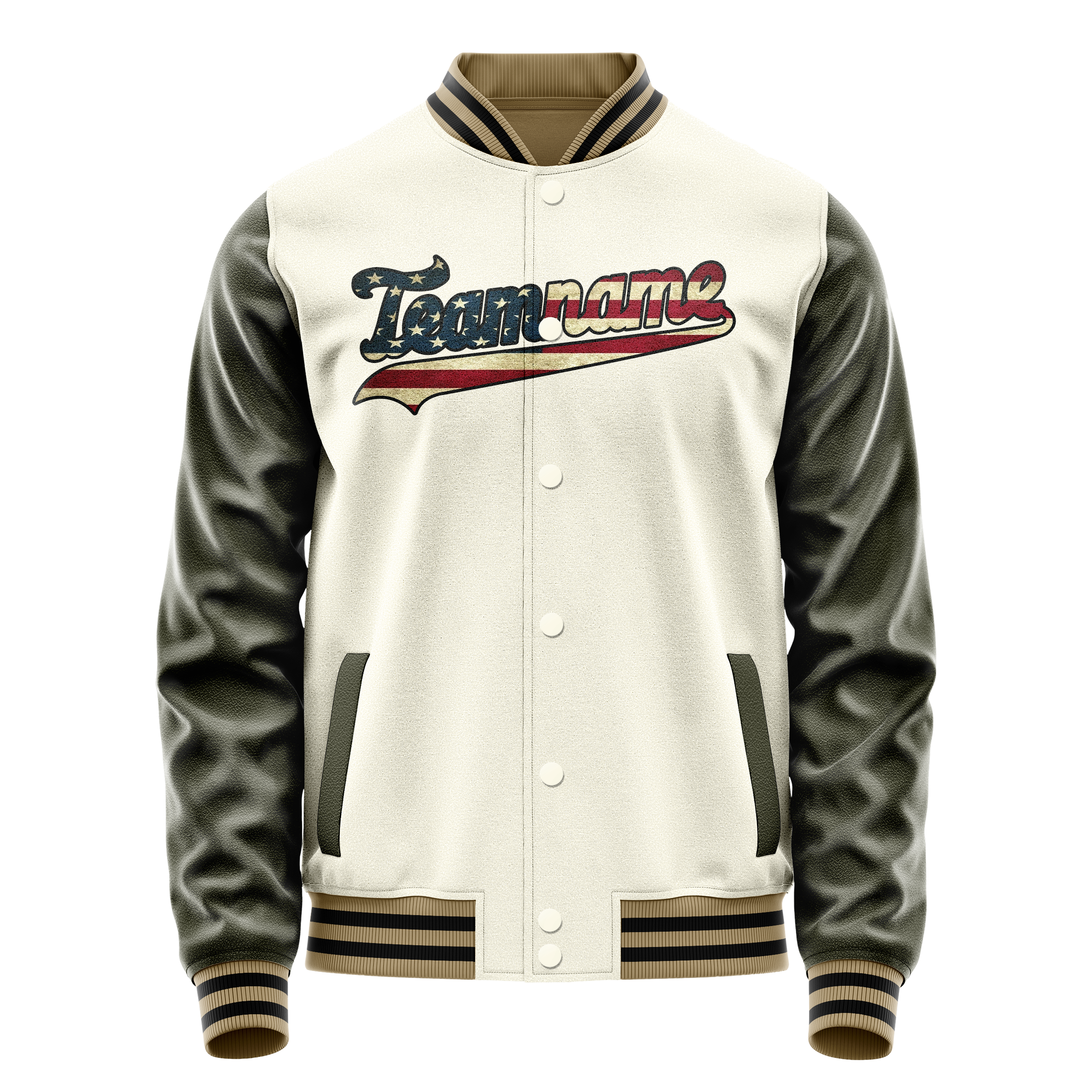 Custom Cream Vintage-Usa-Flag Solid Color Varsity Letterman Jacket JA02240617JC095