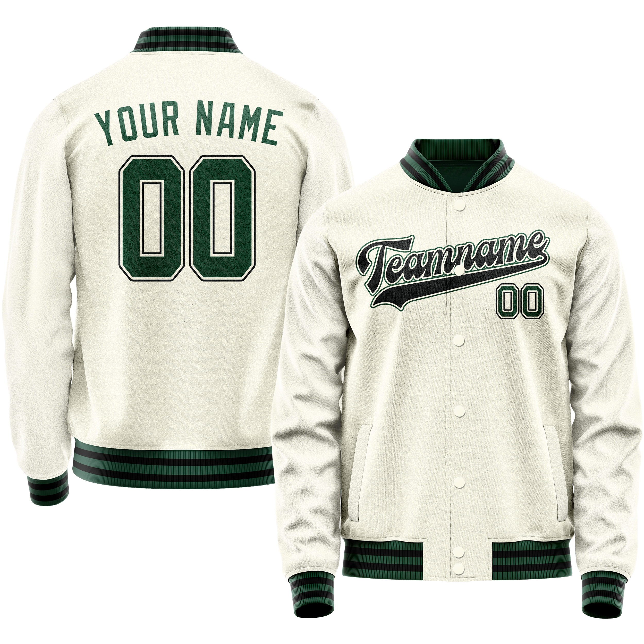 Custom Cream Kelly-Green Solid Color Varsity Letterman Jacket JA02240617JC100