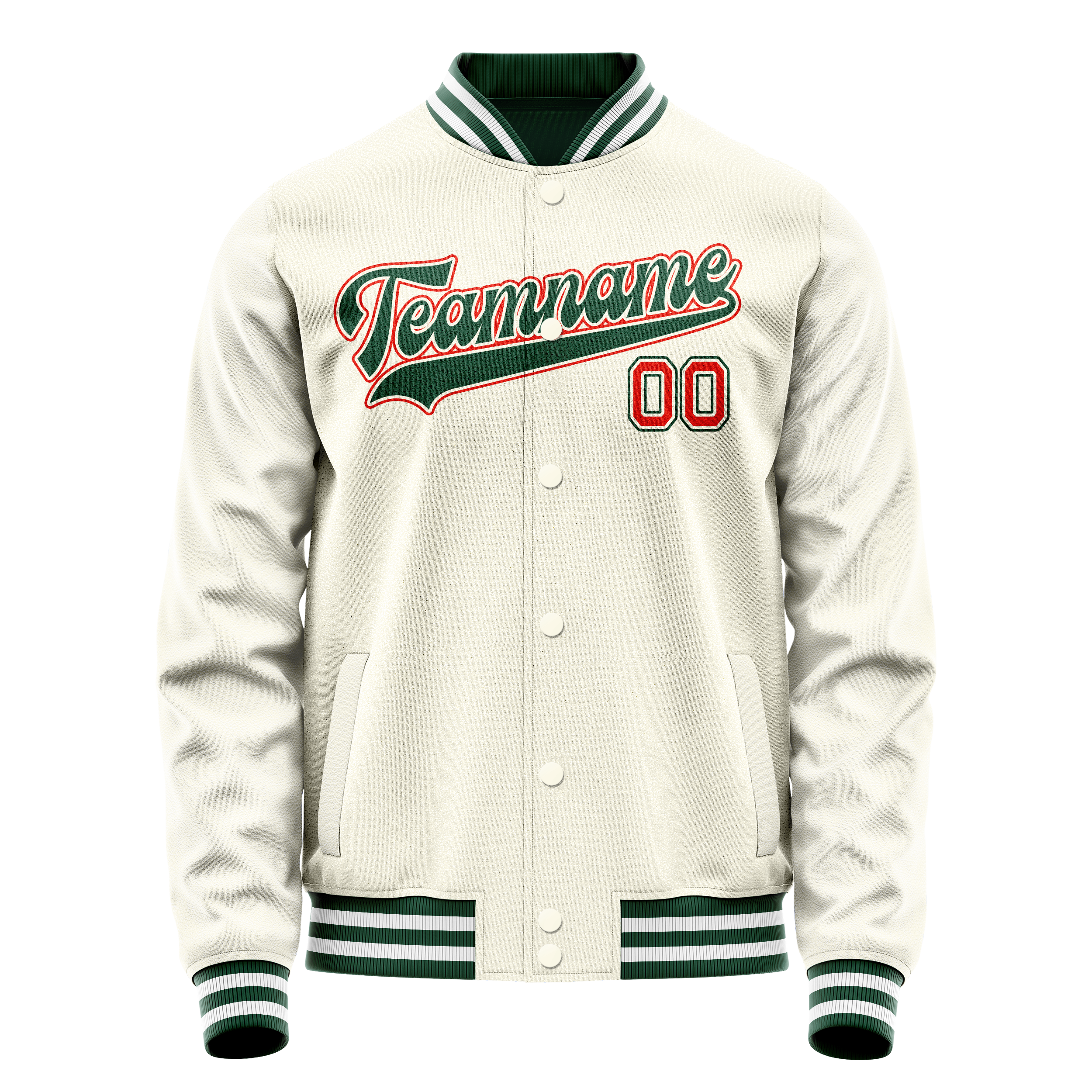 Custom Cream Kelly-Green Solid Color Varsity Letterman Jacket JA02240617JC094