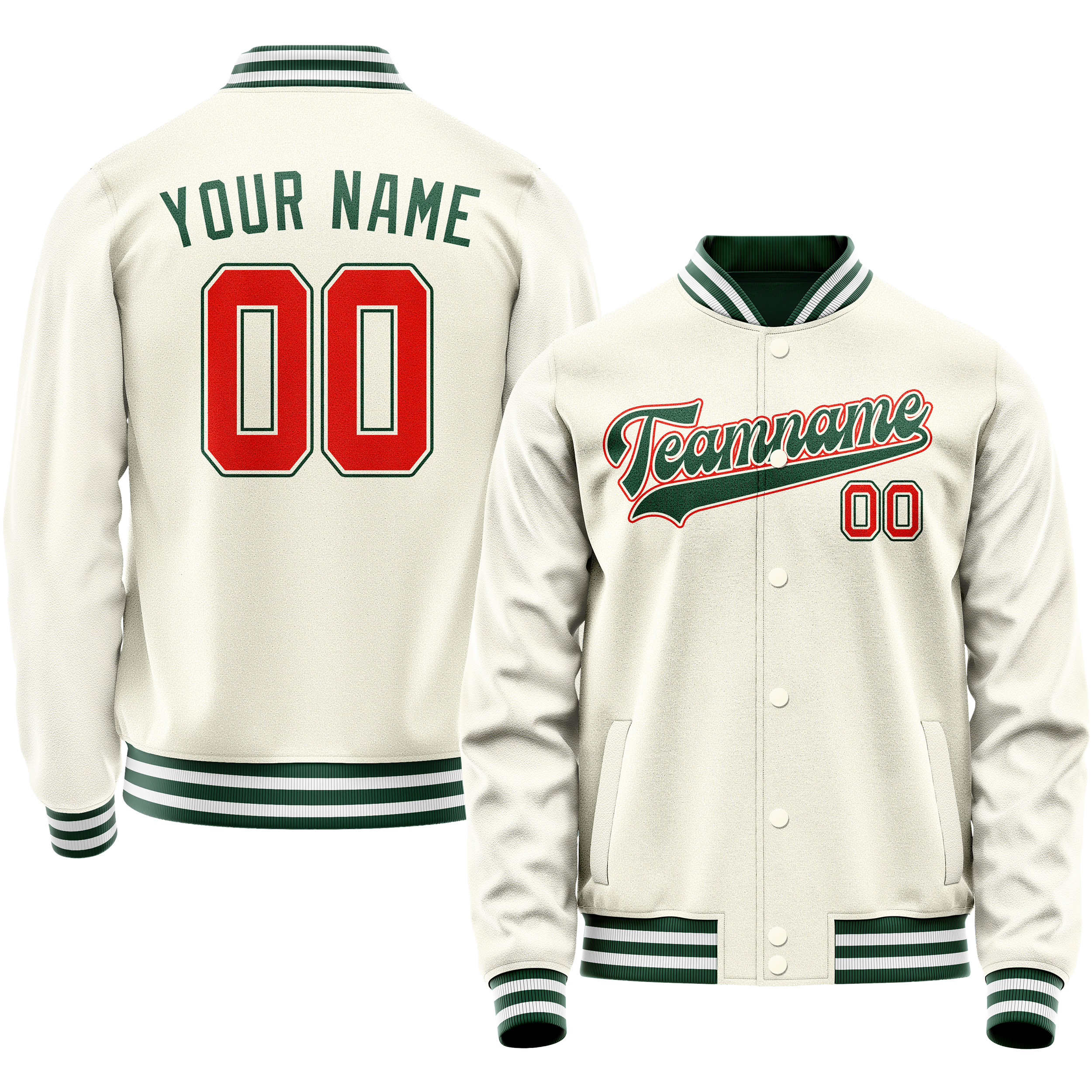 Custom Cream Kelly-Green Solid Color Varsity Letterman Jacket JA02240617JC094