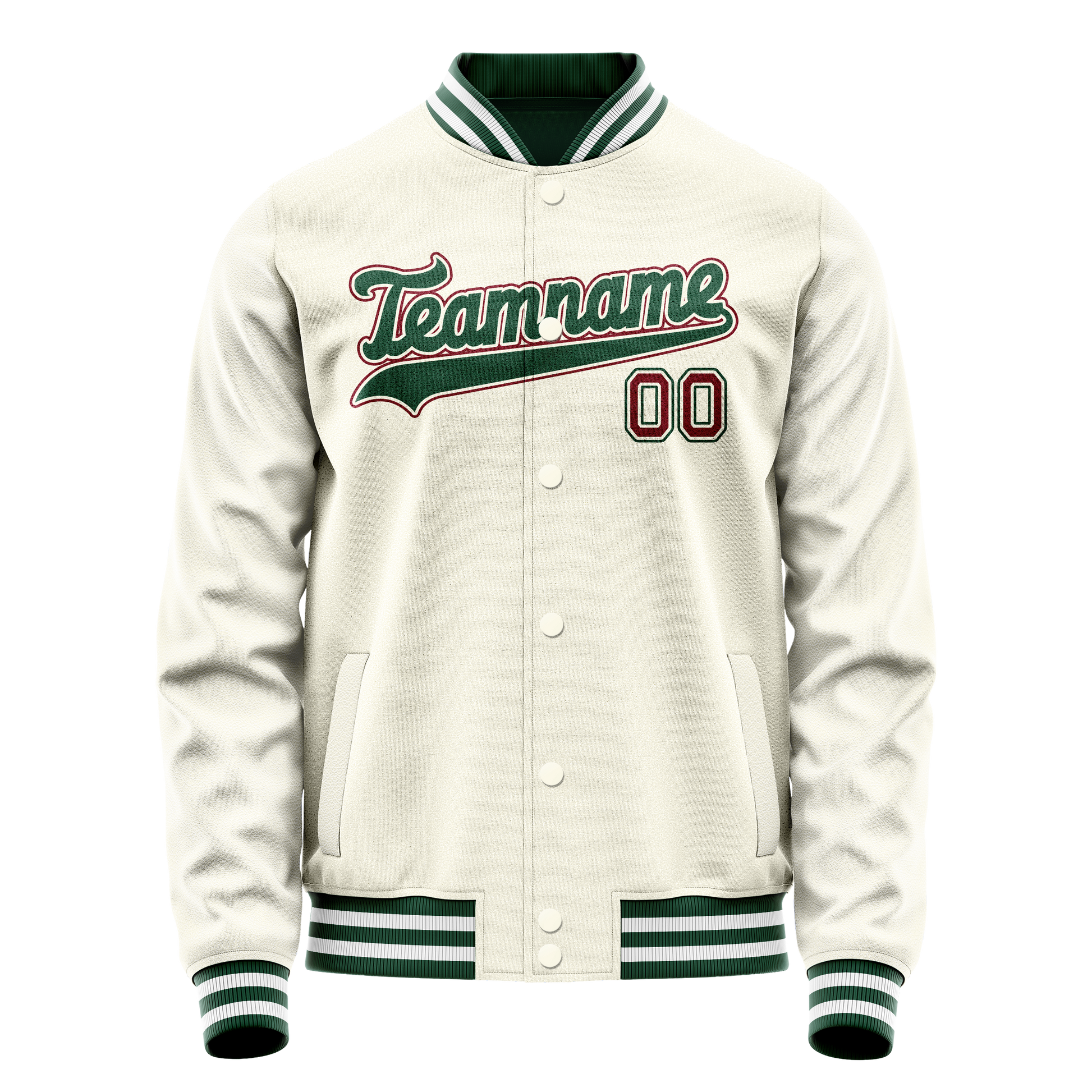 Custom Cream Kelly-Green Solid Color Varsity Letterman Jacket JA02240617JC105