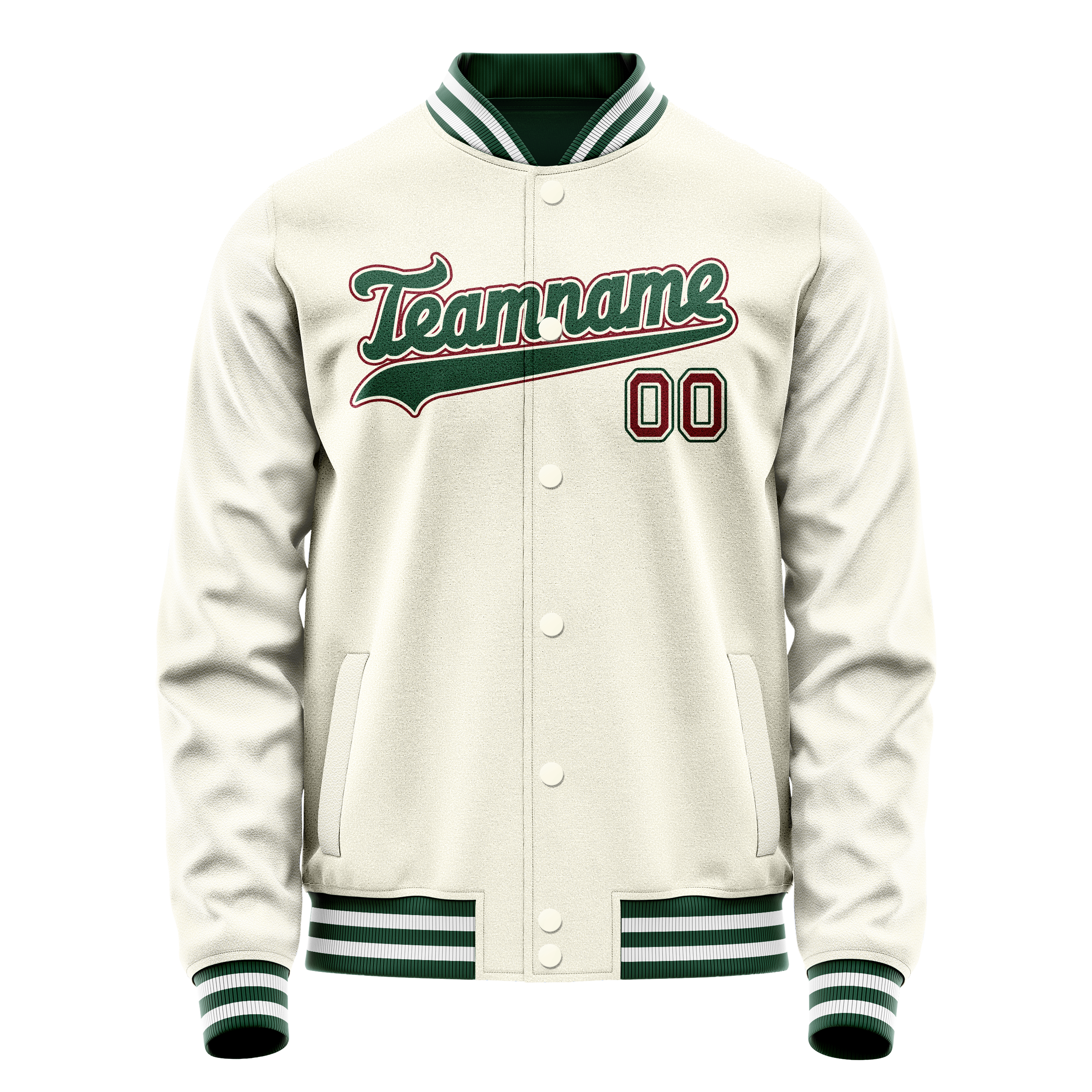 Custom Cream Kelly-Green Solid Color Varsity Letterman Jacket JA02240617JC105