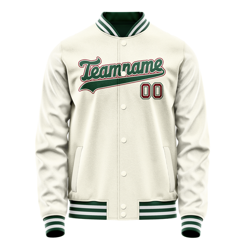 Custom Cream Kelly-Green Solid Color Varsity Letterman Jacket JA02240617JC105