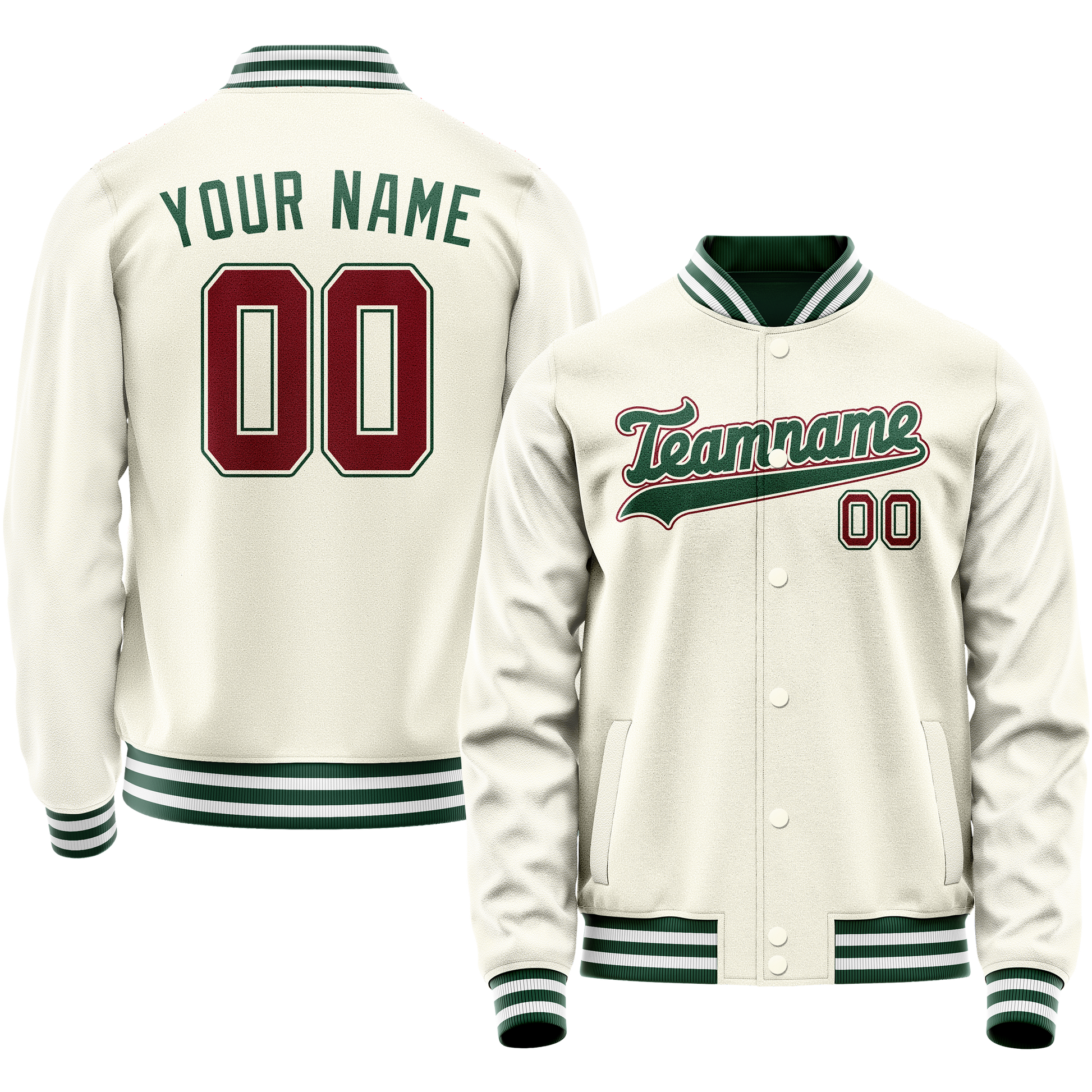 Custom Cream Kelly-Green Solid Color Varsity Letterman Jacket JA02240617JC105