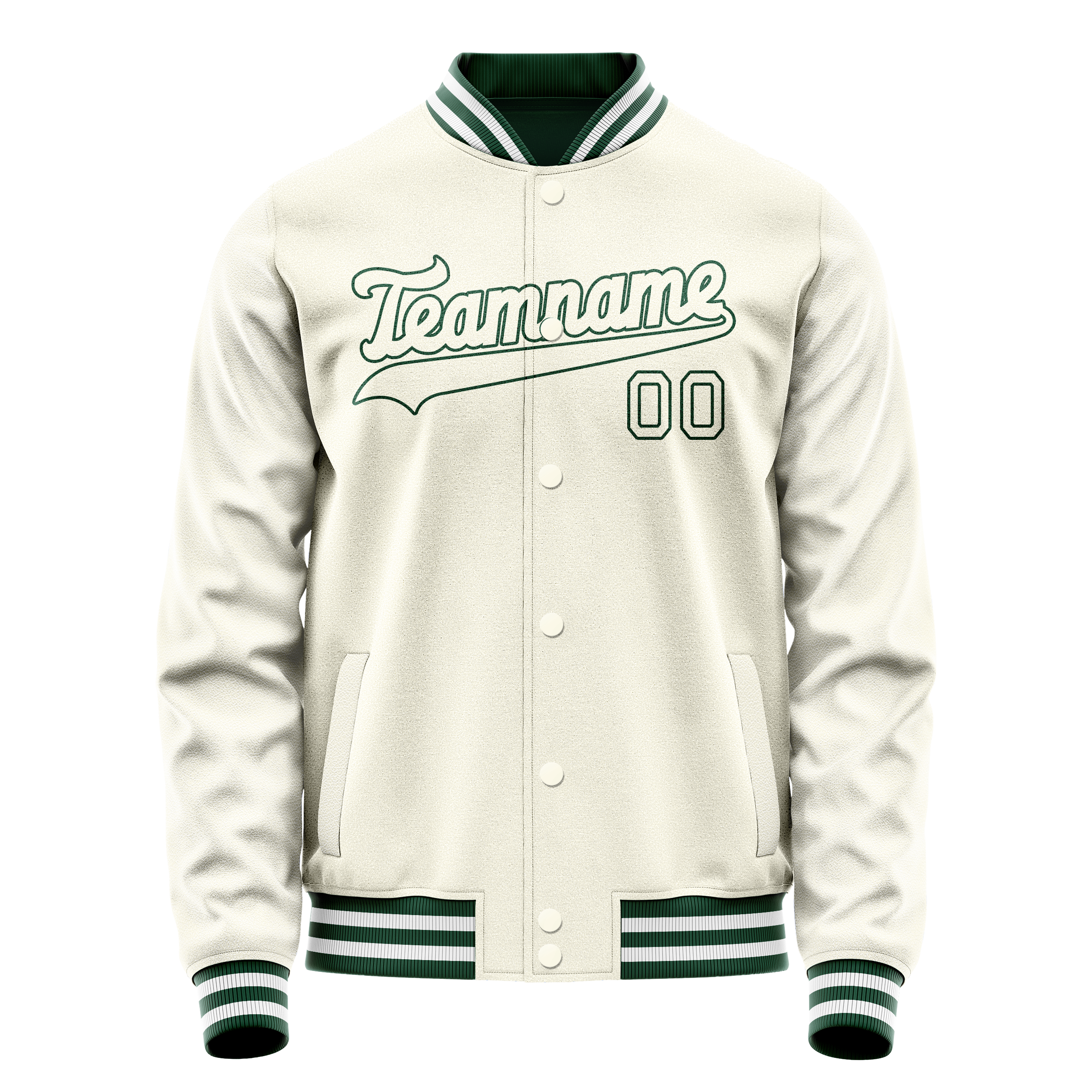 Custom Cream Kelly-Green Solid Color Varsity Letterman Jacket JA02240617JC099
