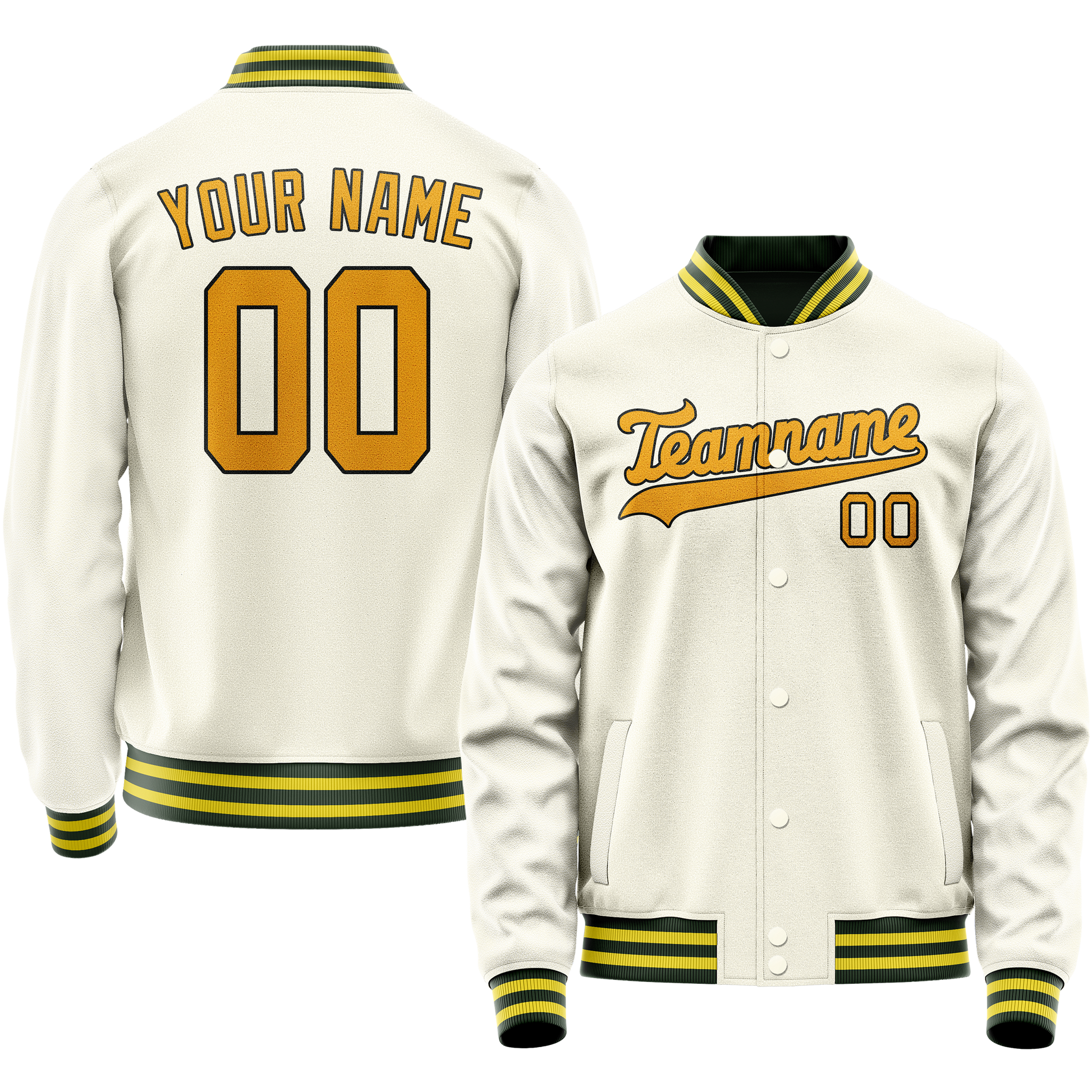 Custom Cream Gold Solid Color Varsity Letterman Jacket JA02240617JC102