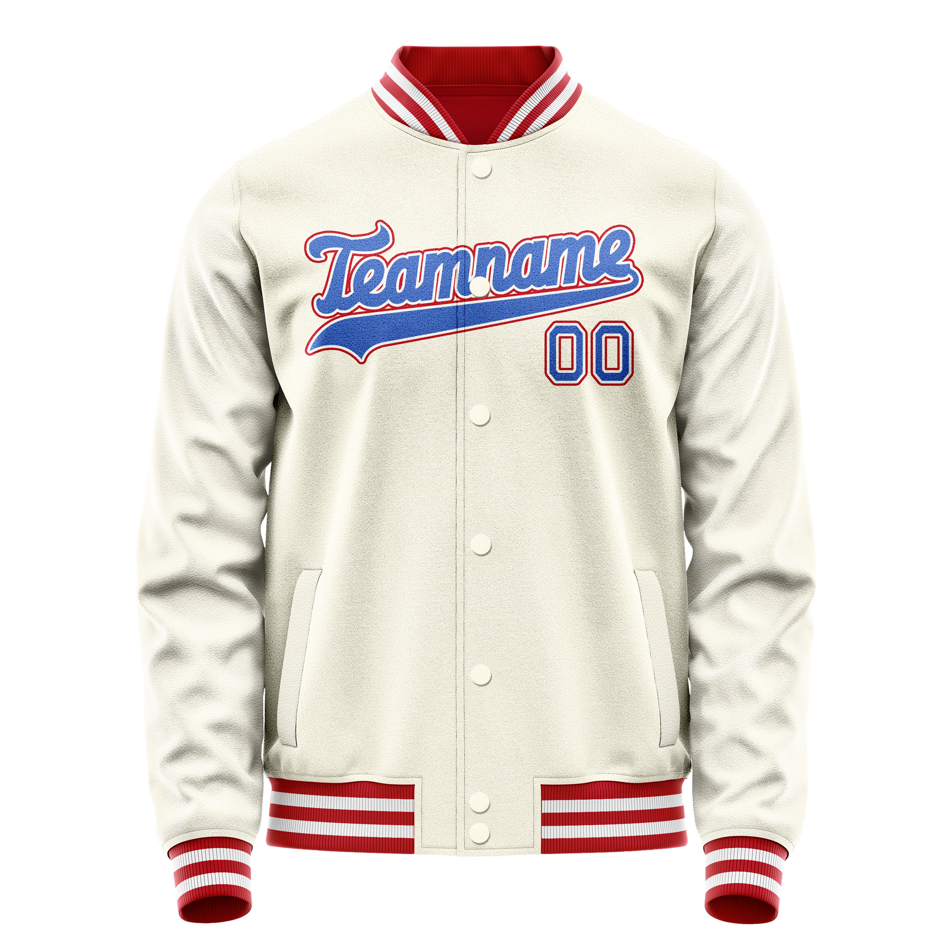Custom Cream Red Solid Color Varsity Letterman Jacket JA02240617JC110