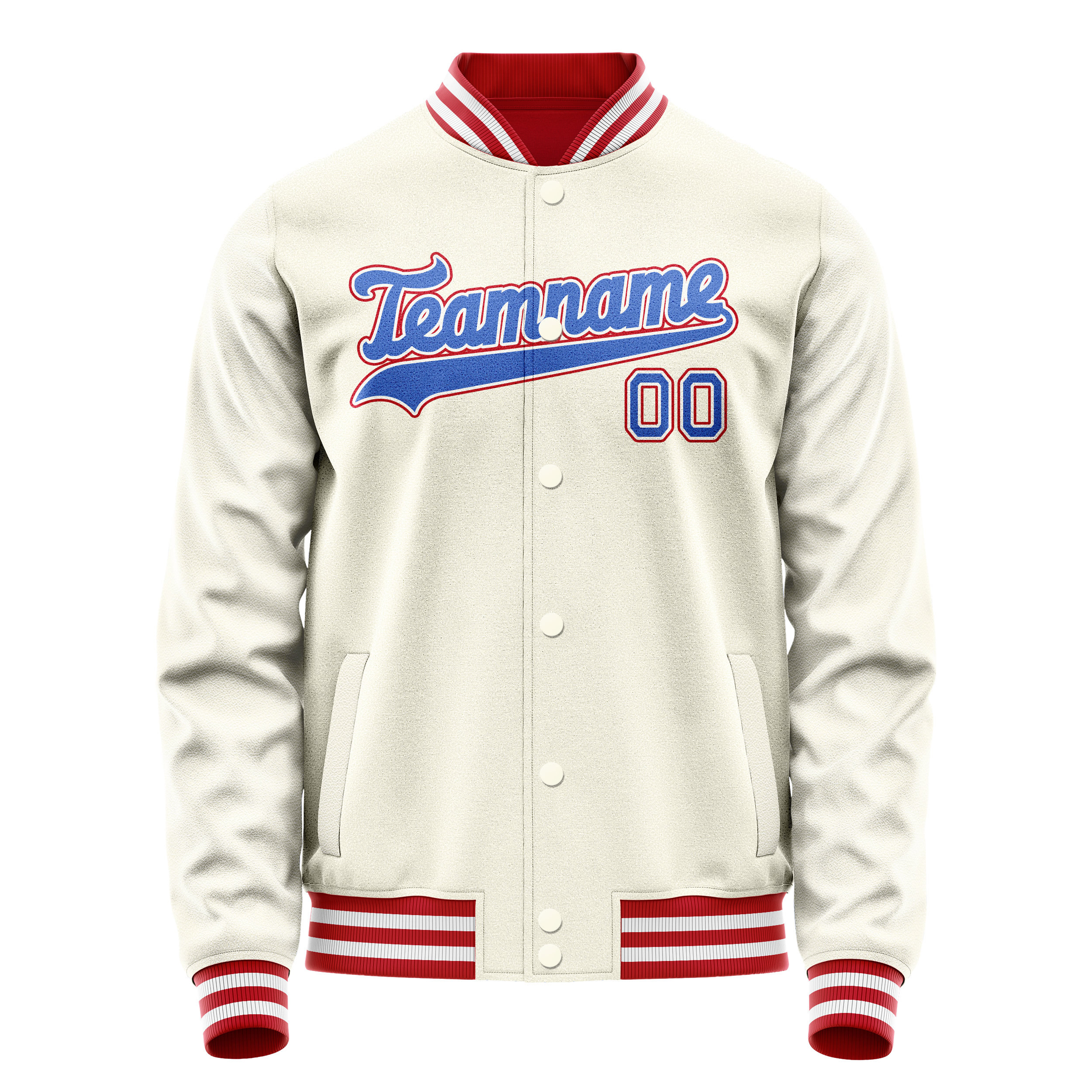Custom Cream Red Solid Color Varsity Letterman Jacket JA02240617JC110