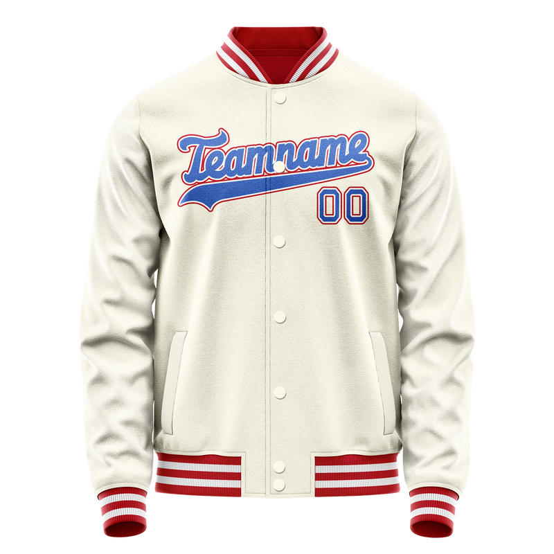 Custom Cream Red Solid Color Varsity Letterman Jacket JA02240617JC110