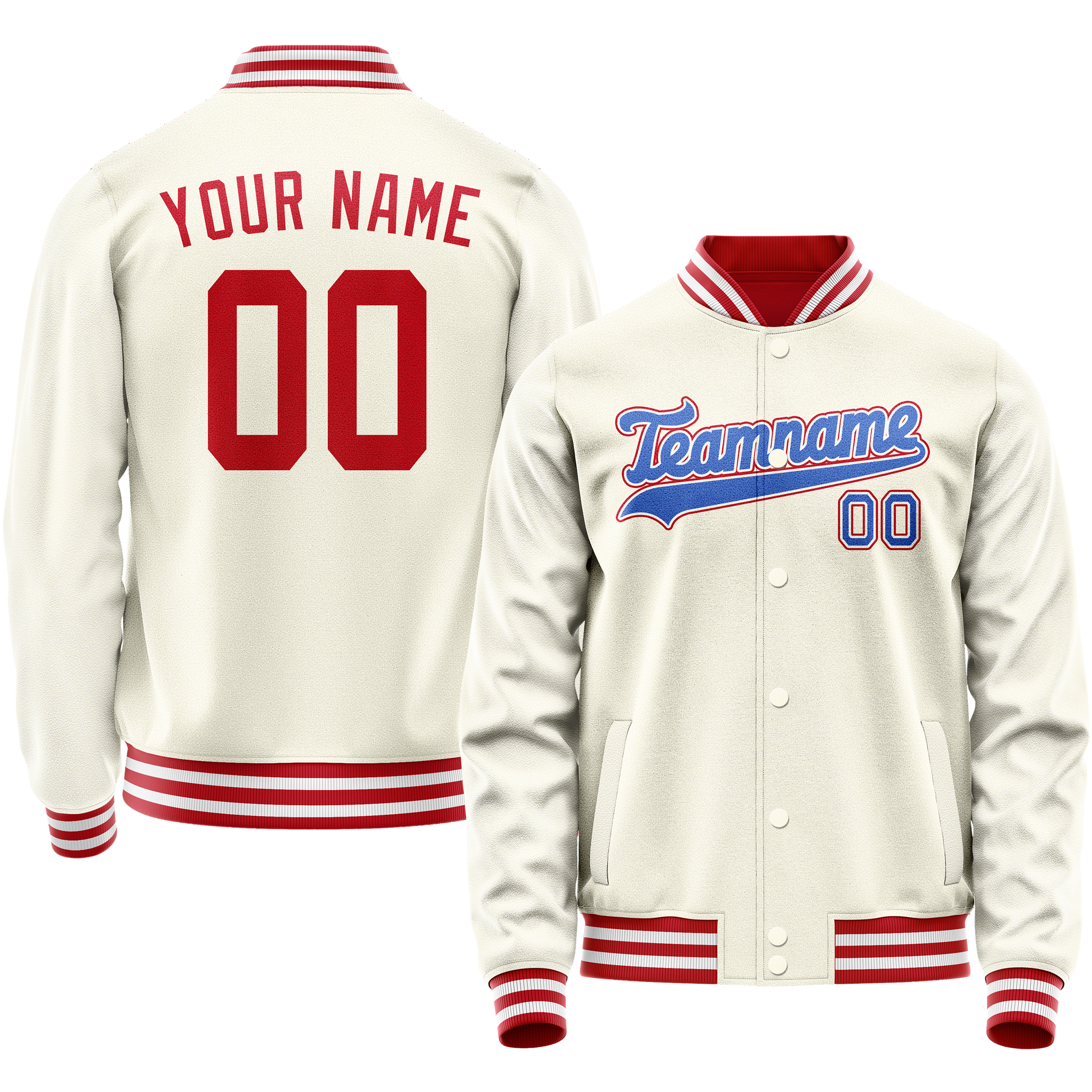 Custom Cream Red Solid Color Varsity Letterman Jacket JA02240617JC110