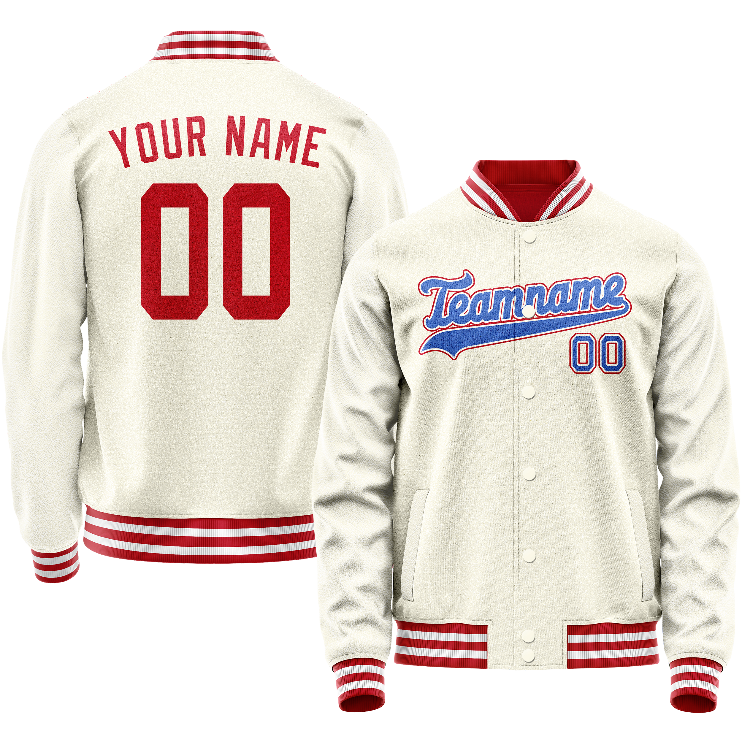 Custom Cream Red Solid Color Varsity Letterman Jacket JA02240617JC110
