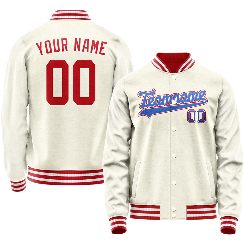 Custom Cream Red Solid Color Varsity Letterman Jacket JA02240617JC110
