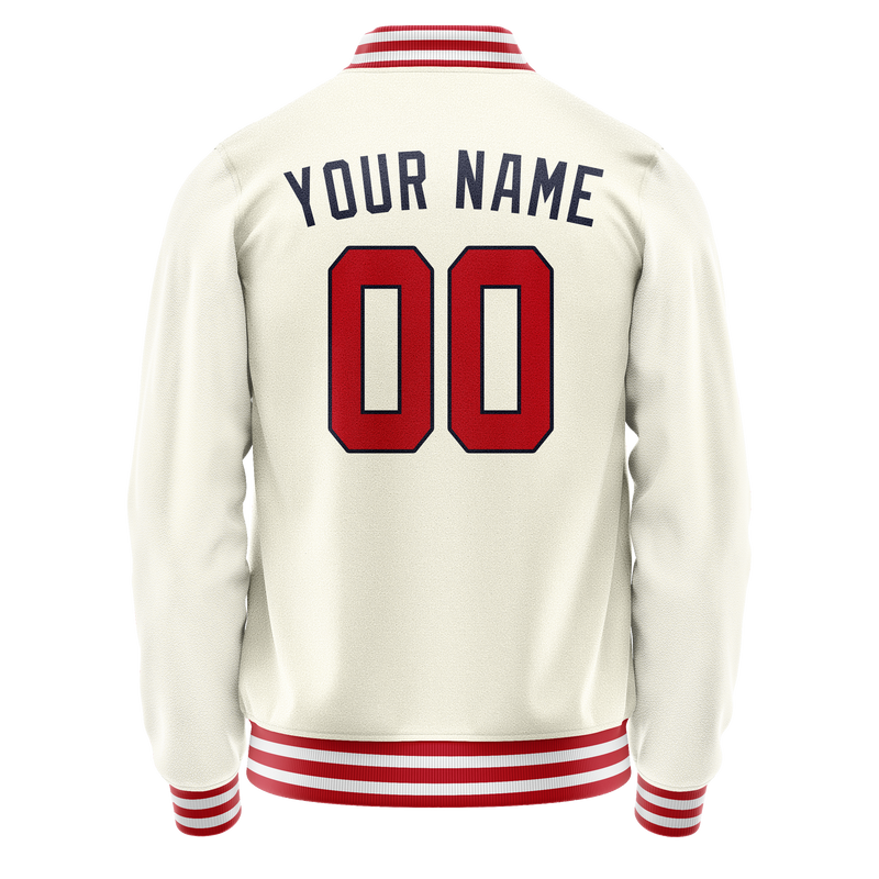 Custom Cream Red Solid Color Varsity Letterman Jacket JA02240617JC116