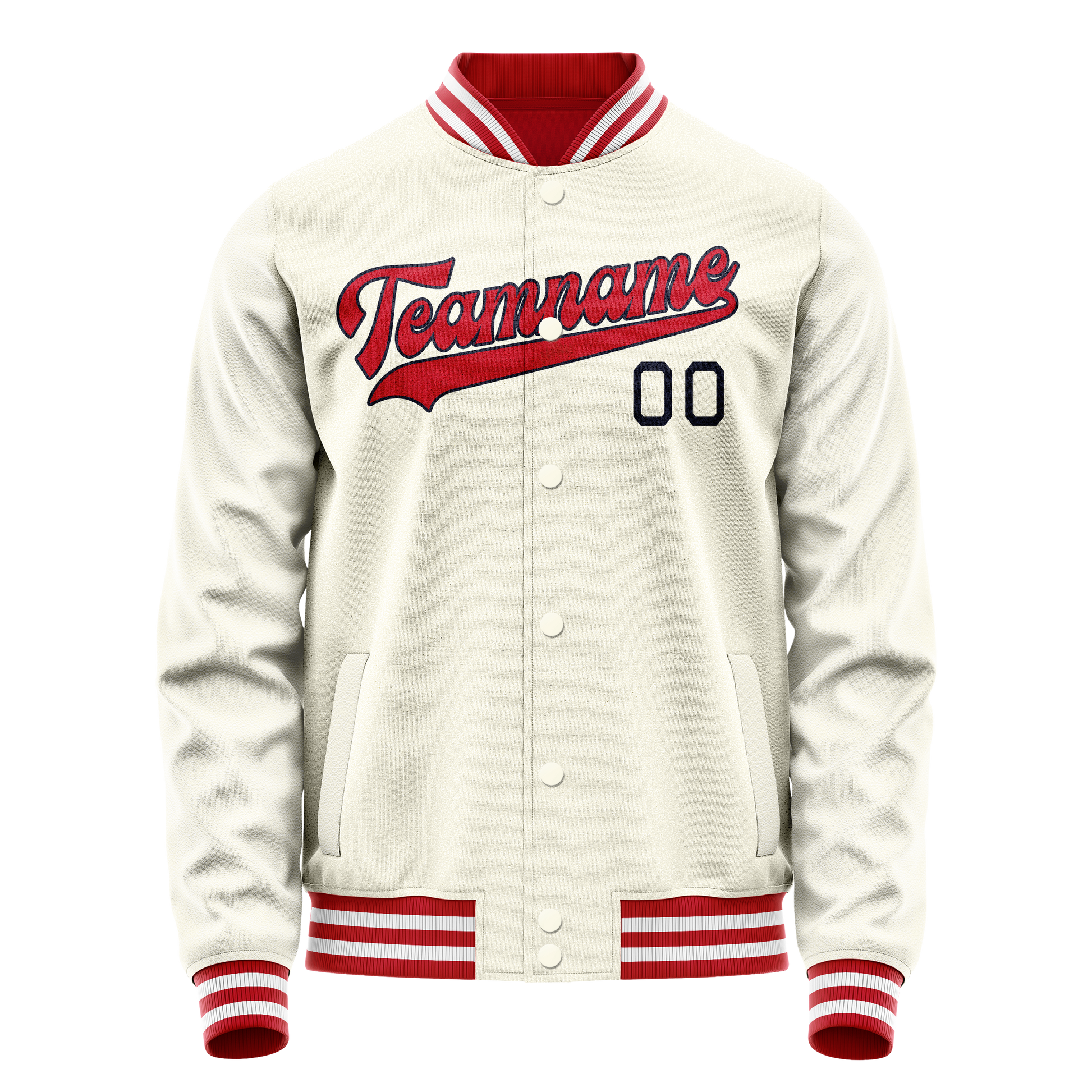 Custom Cream Red Solid Color Varsity Letterman Jacket JA02240617JC116