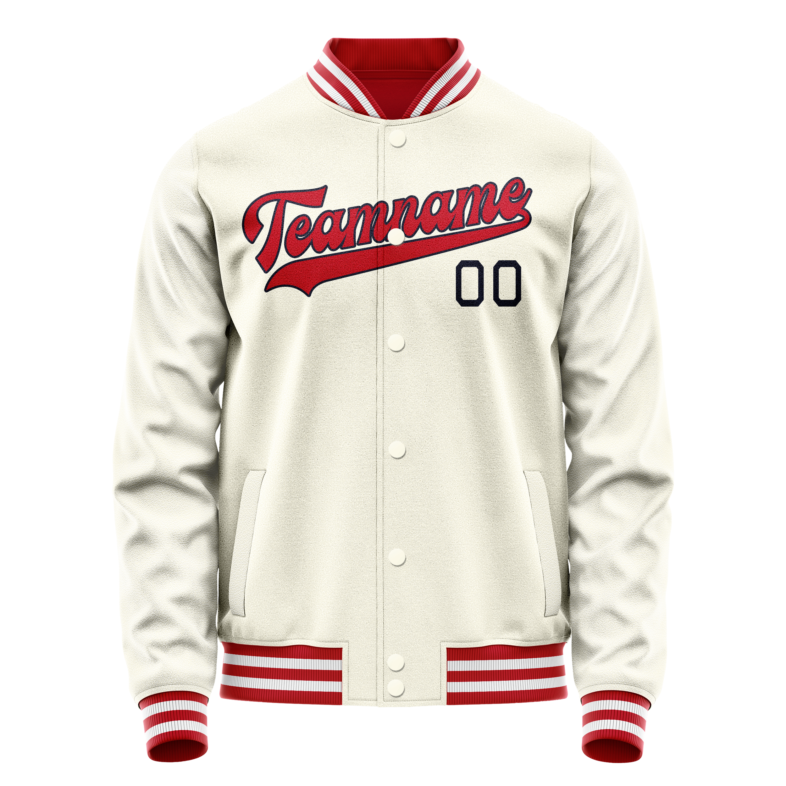 Custom Cream Red Solid Color Varsity Letterman Jacket JA02240617JC116