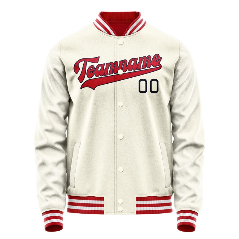 Custom Cream Red Solid Color Varsity Letterman Jacket JA02240617JC116