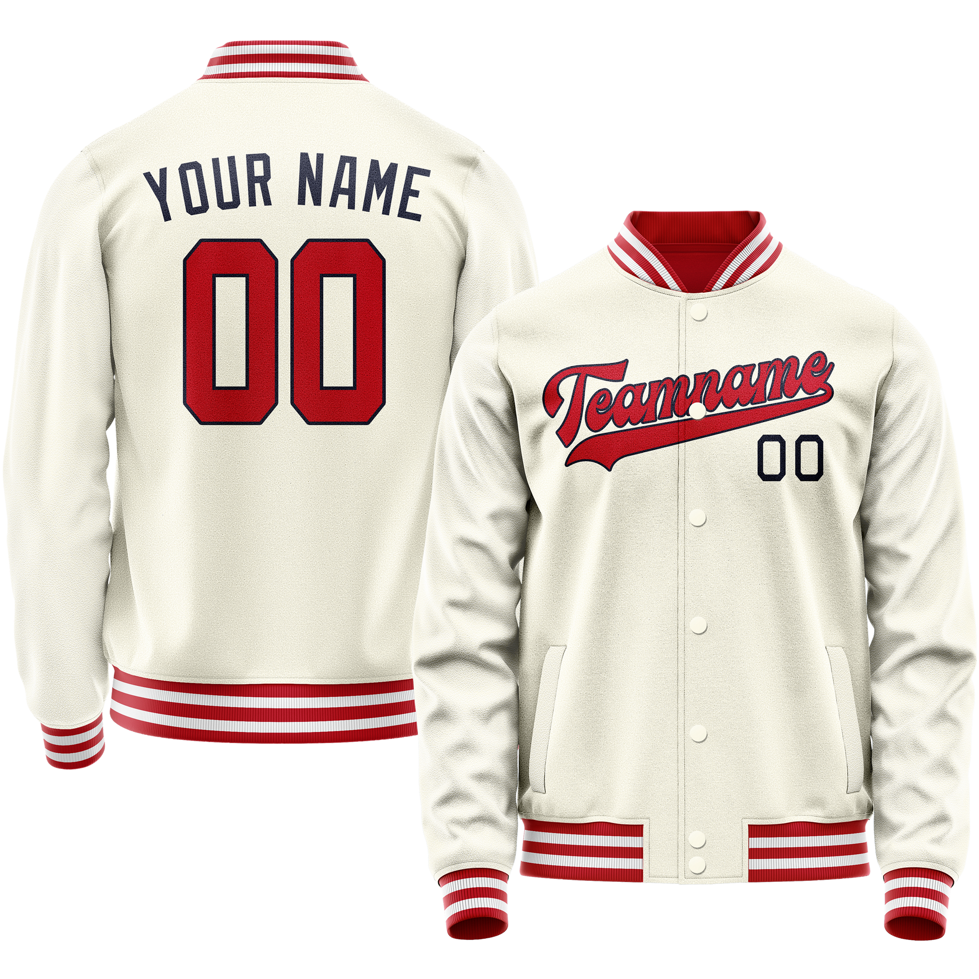 Custom Cream Red Solid Color Varsity Letterman Jacket JA02240617JC116