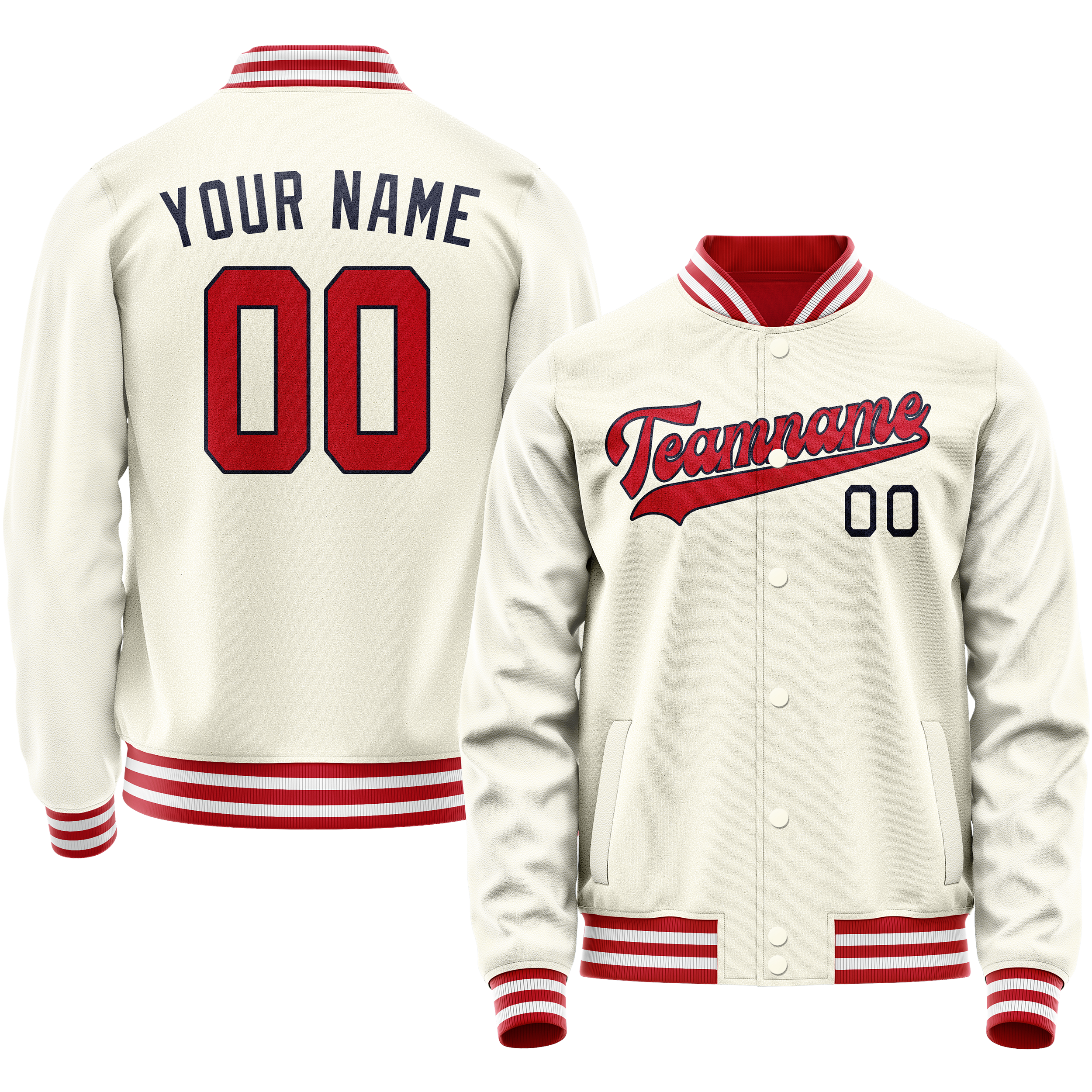 Custom Cream Red Solid Color Varsity Letterman Jacket JA02240617JC116