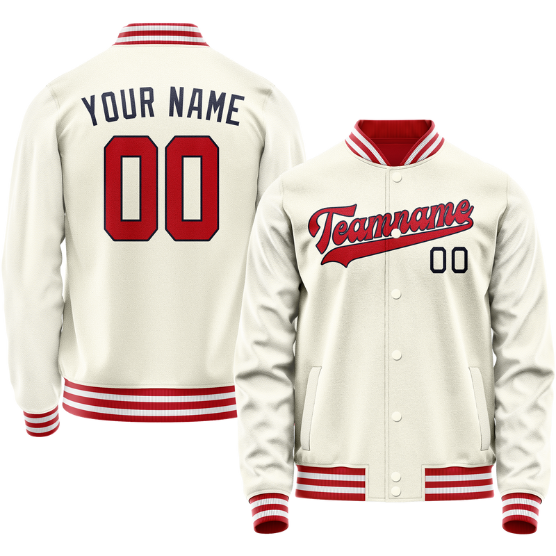 Custom Cream Red Solid Color Varsity Letterman Jacket JA02240617JC116