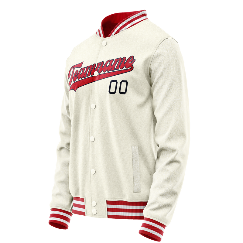 Custom Cream Red Solid Color Varsity Letterman Jacket JA02240617JC116