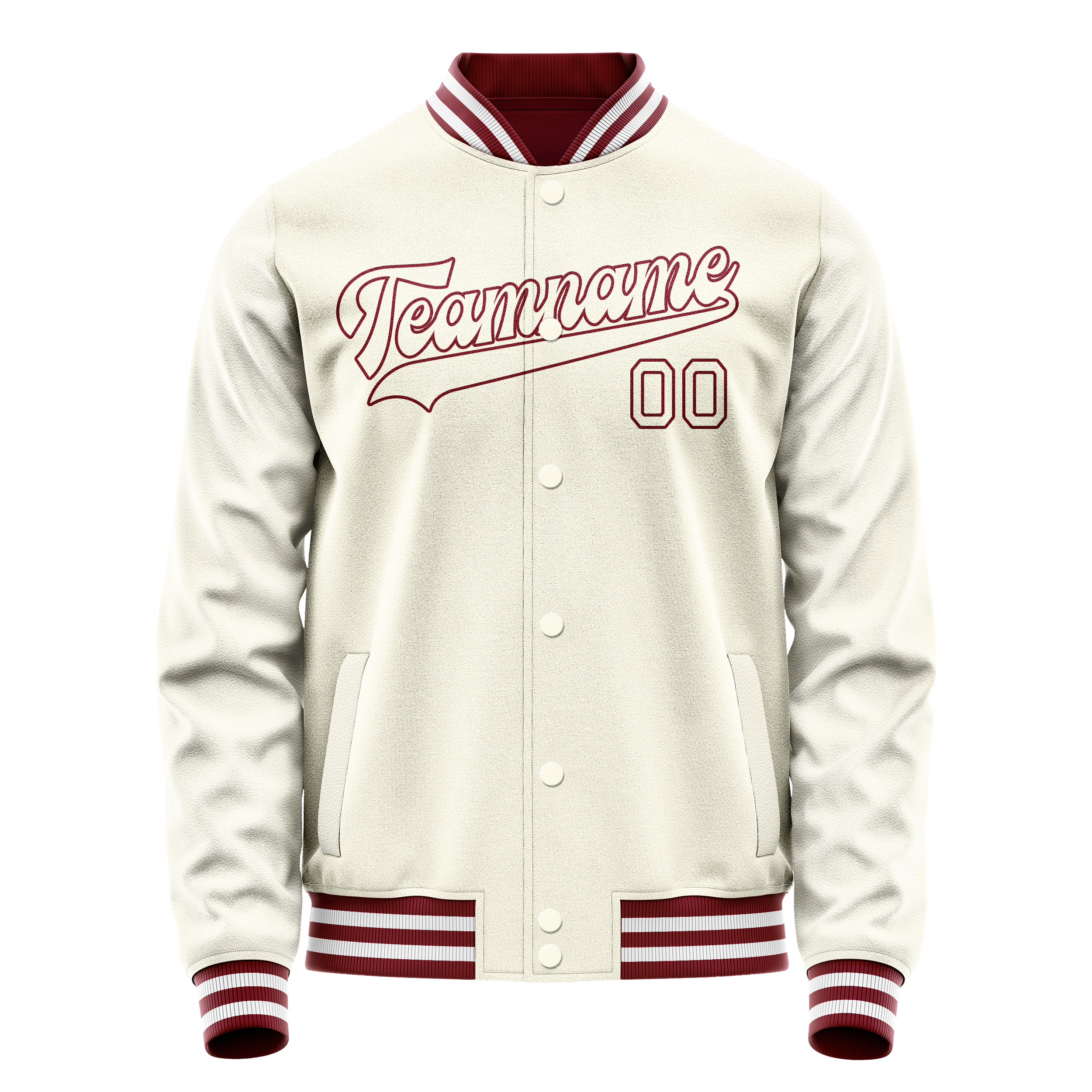 Custom Cream Red Solid Color Varsity Letterman Jacket JA02240617JC089