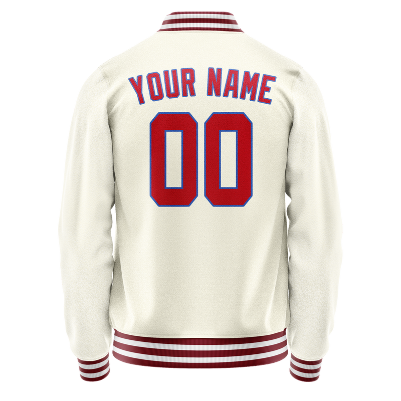 Custom Cream Red Solid Color Varsity Letterman Jacket JA02240617JC103