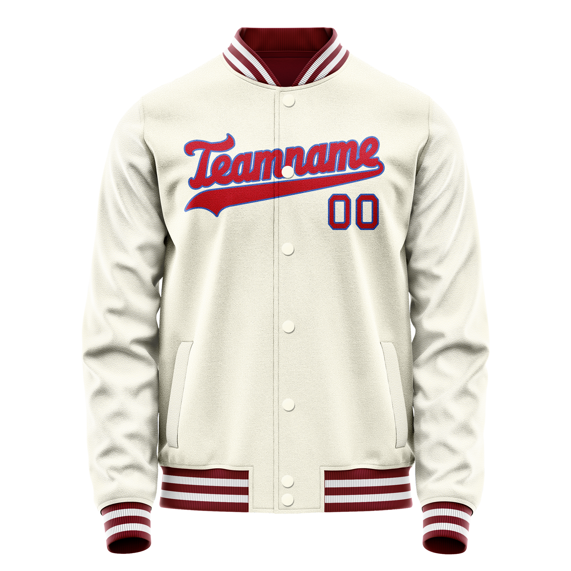 Custom Cream Red Solid Color Varsity Letterman Jacket JA02240617JC103
