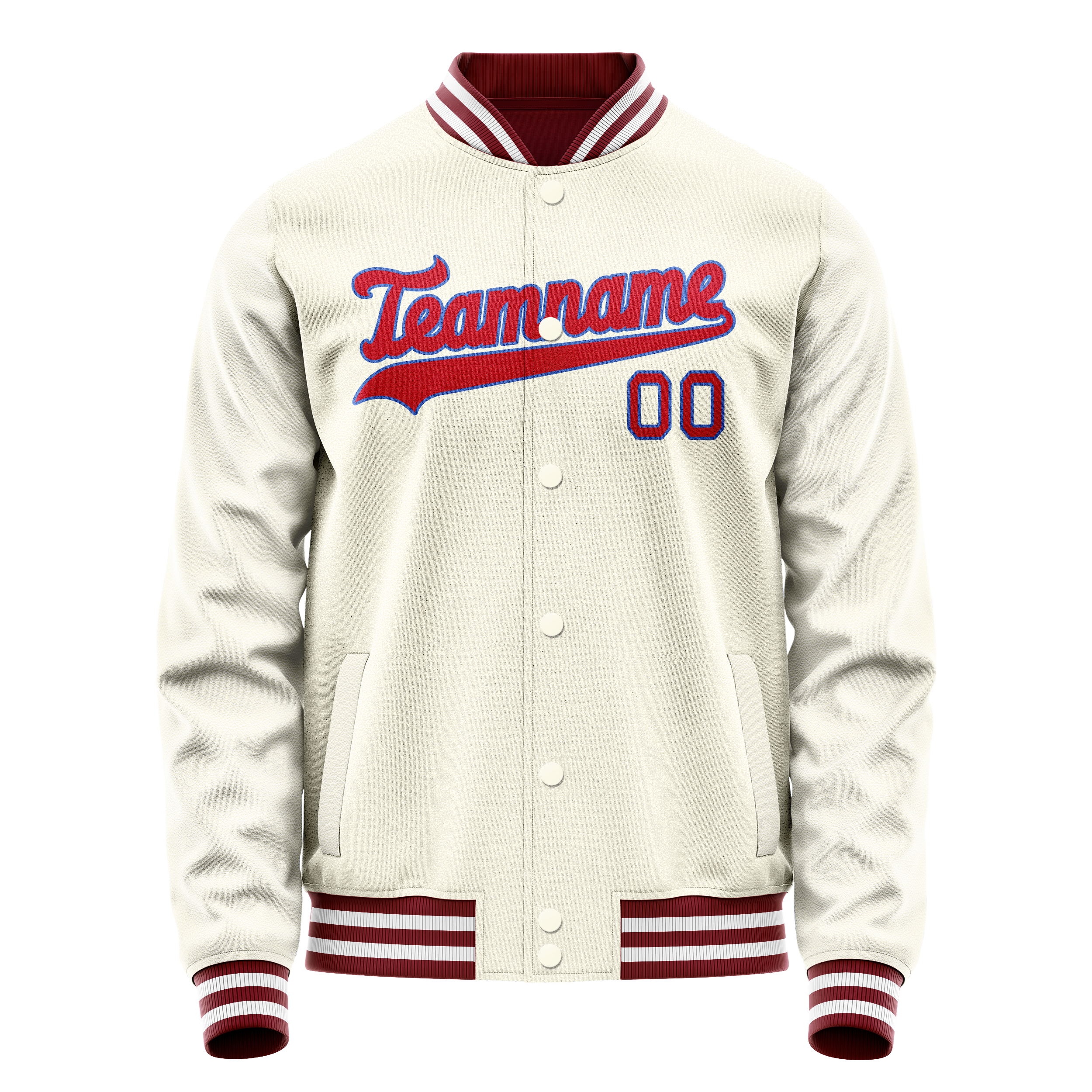 Custom Cream Red Solid Color Varsity Letterman Jacket JA02240617JC103