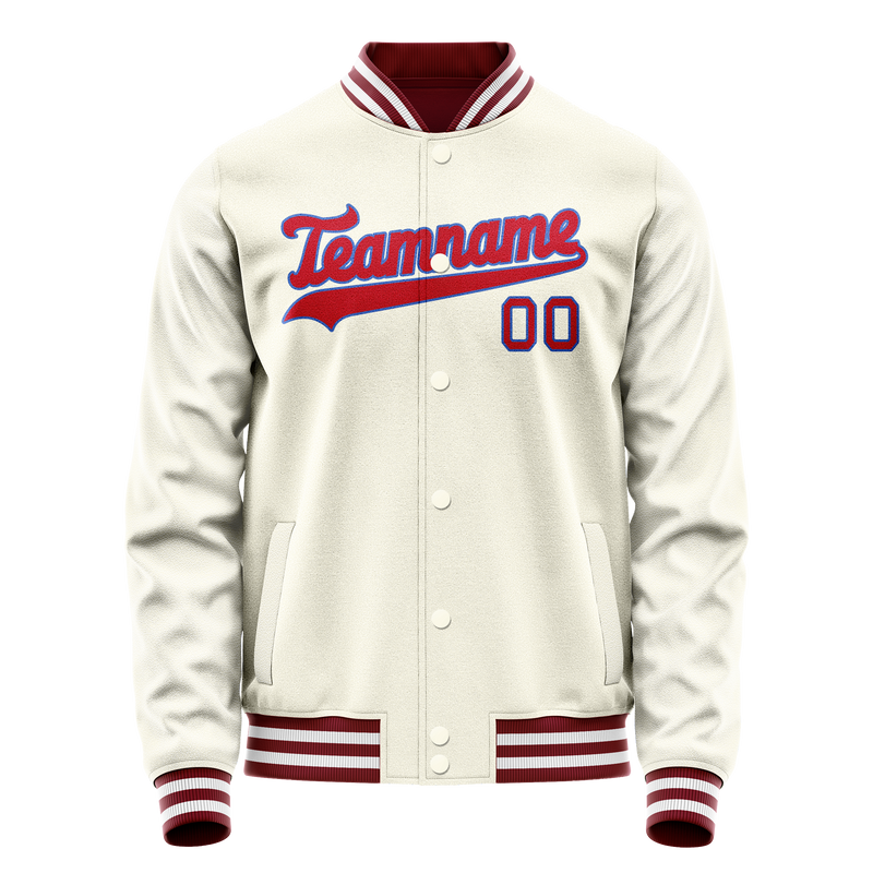 Custom Cream Red Solid Color Varsity Letterman Jacket JA02240617JC103