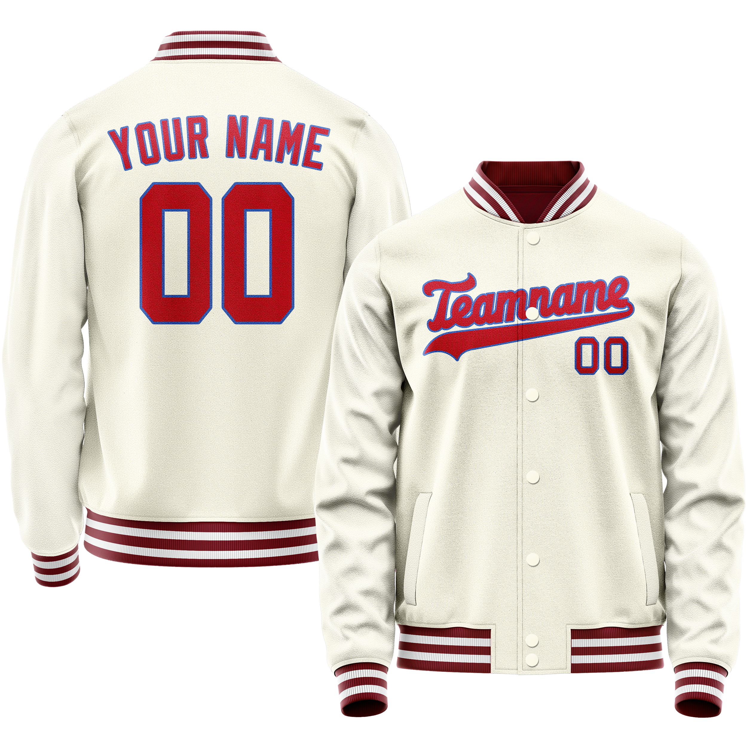 Custom Cream Red Solid Color Varsity Letterman Jacket JA02240617JC103