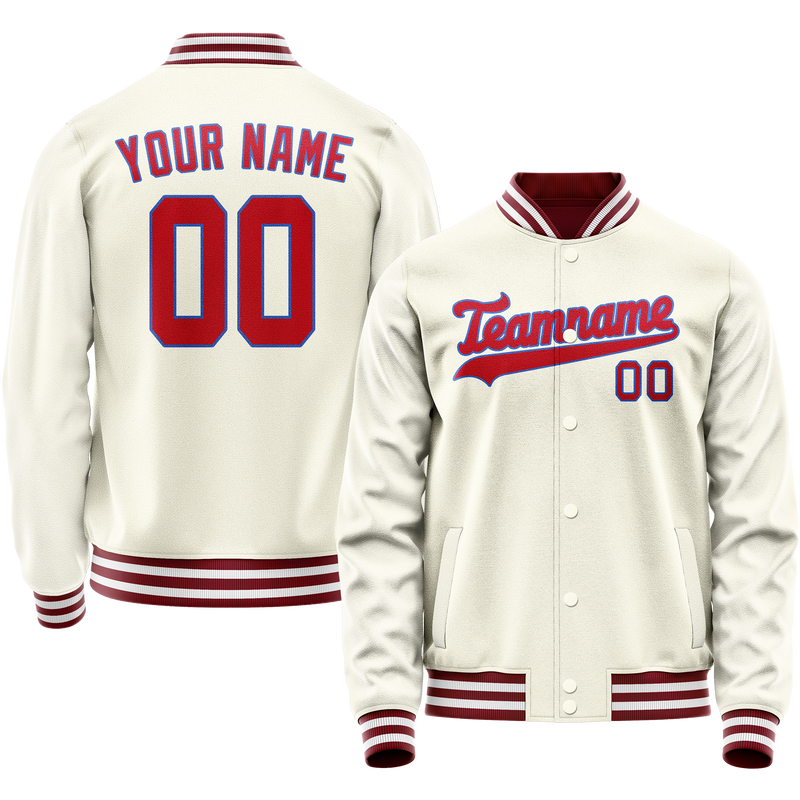 Custom Cream Red Solid Color Varsity Letterman Jacket JA02240617JC103