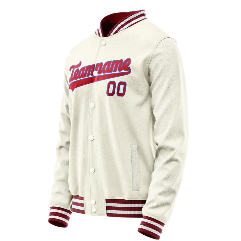 Custom Cream Red Solid Color Varsity Letterman Jacket JA02240617JC103