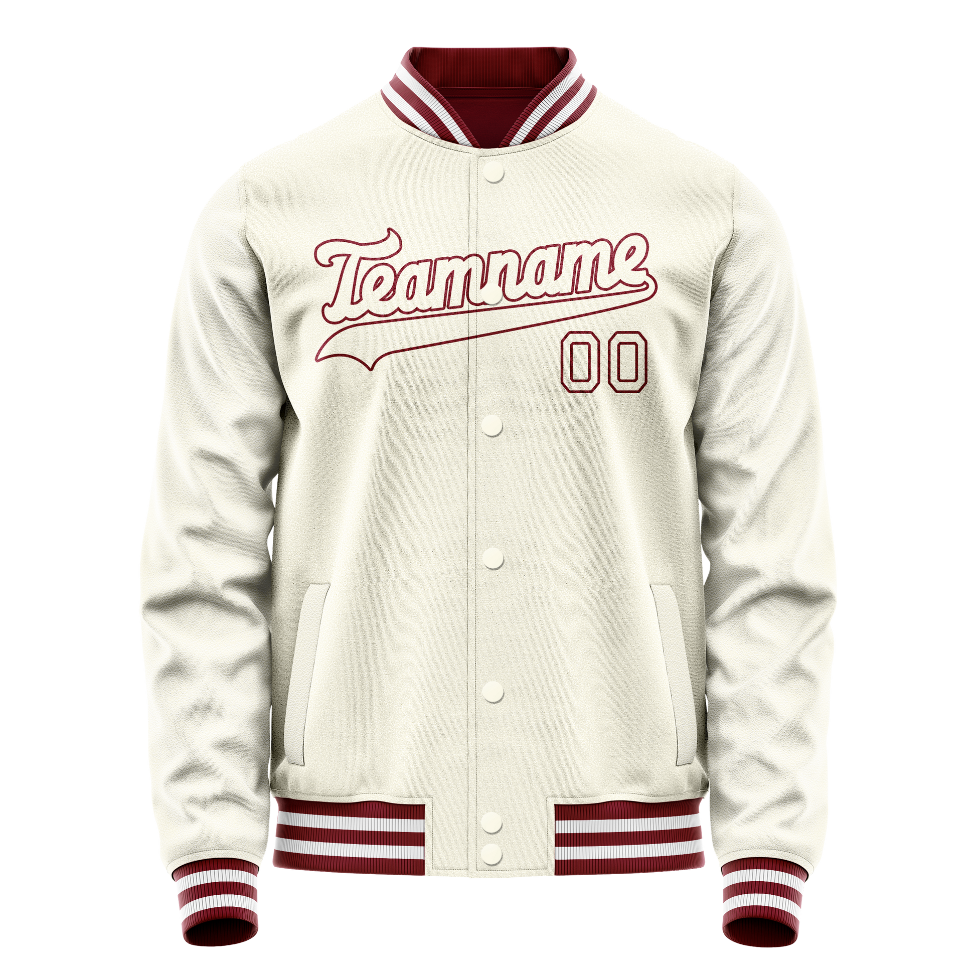 Custom Cream Crimson Solid Color Varsity Letterman Jacket JA02240617JC114